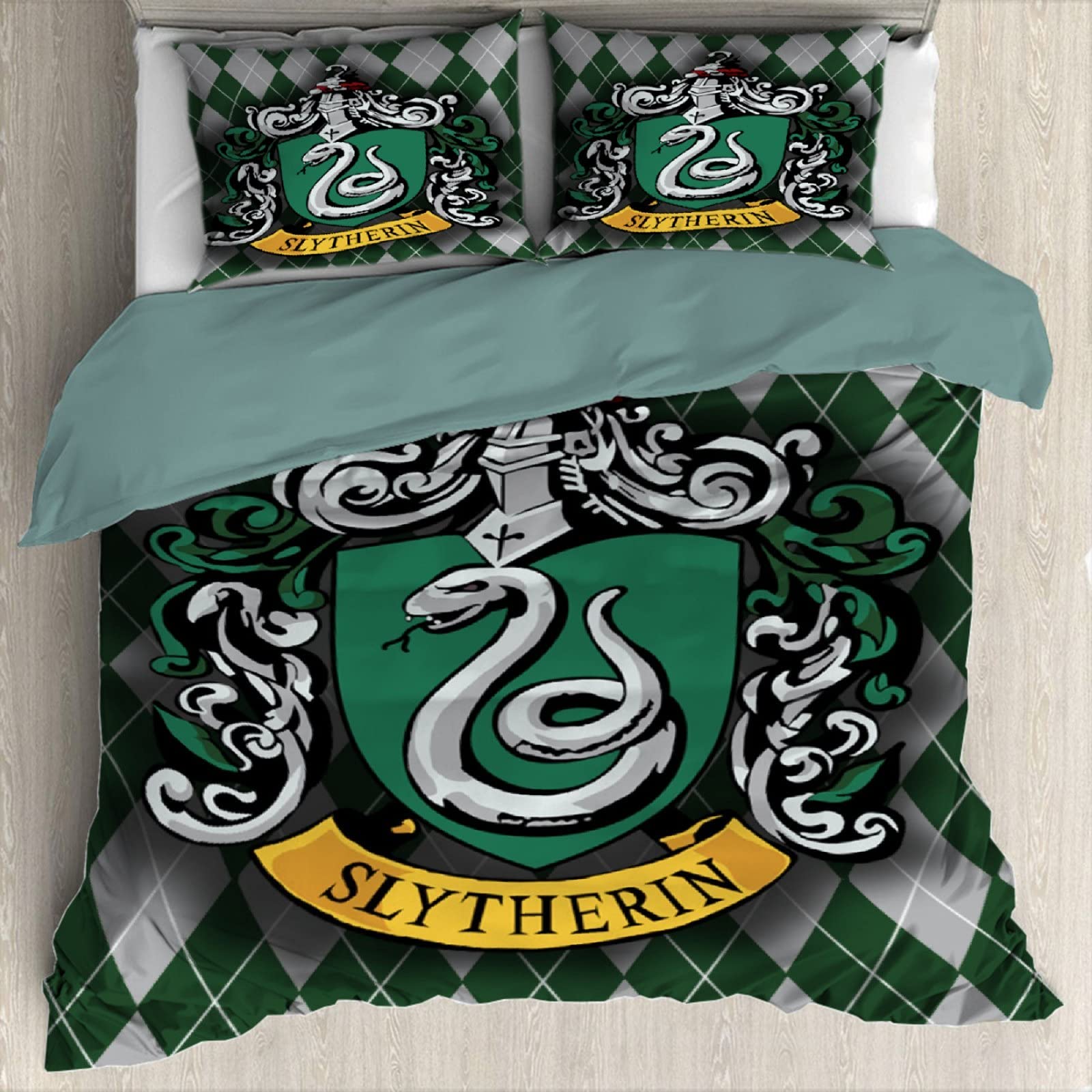 Enmaten Slytherin Comforter Set - 3 Piece Luxury Soft Microfiber Bedding Set with 1 Duvet Cover & 2 Pillowcases - Queen Size 90x90 Inches - Ultra Soft Harry Potter Themed Bedroom Decor for Cozy Sleep & Stylish Home Decor