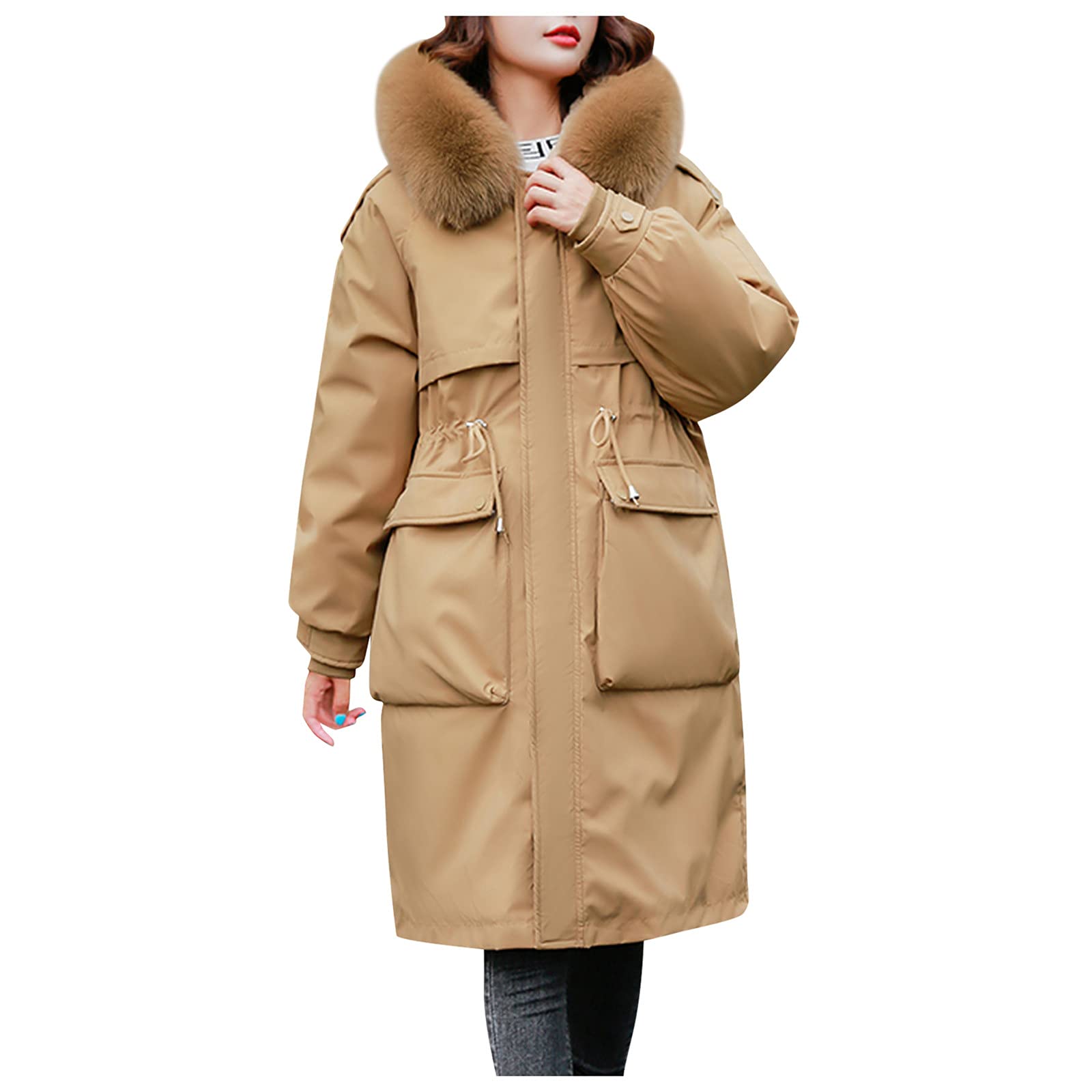 Red Oversized Women's Winter Coat - Warm Cotton Wool Blend Jacket with Collar & Pockets | Thick Long Coat for Casual Outings, Travel & Cold Weather