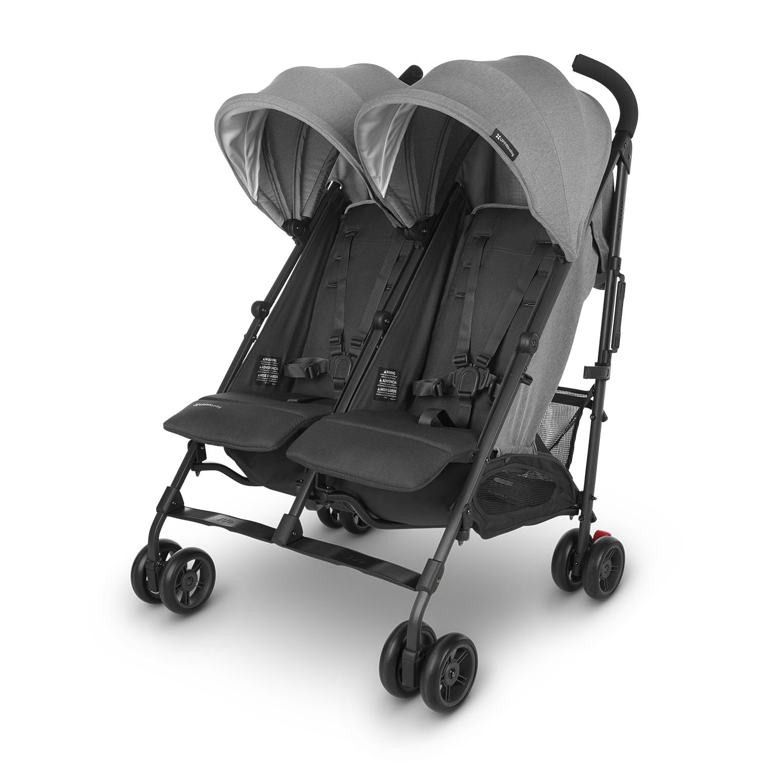 UPPAbaby G-Link V2 Double Umbrella Stroller - Lightweight Compact Foldable Baby Stroller with One-Hand Fold, Recline Seats & XL Storage Basket - Includes Canopy & Cup Holder - Perfect for Twins Travel, Shopping & Daily Walks (Greystone Charcoal/Carbon Frame)