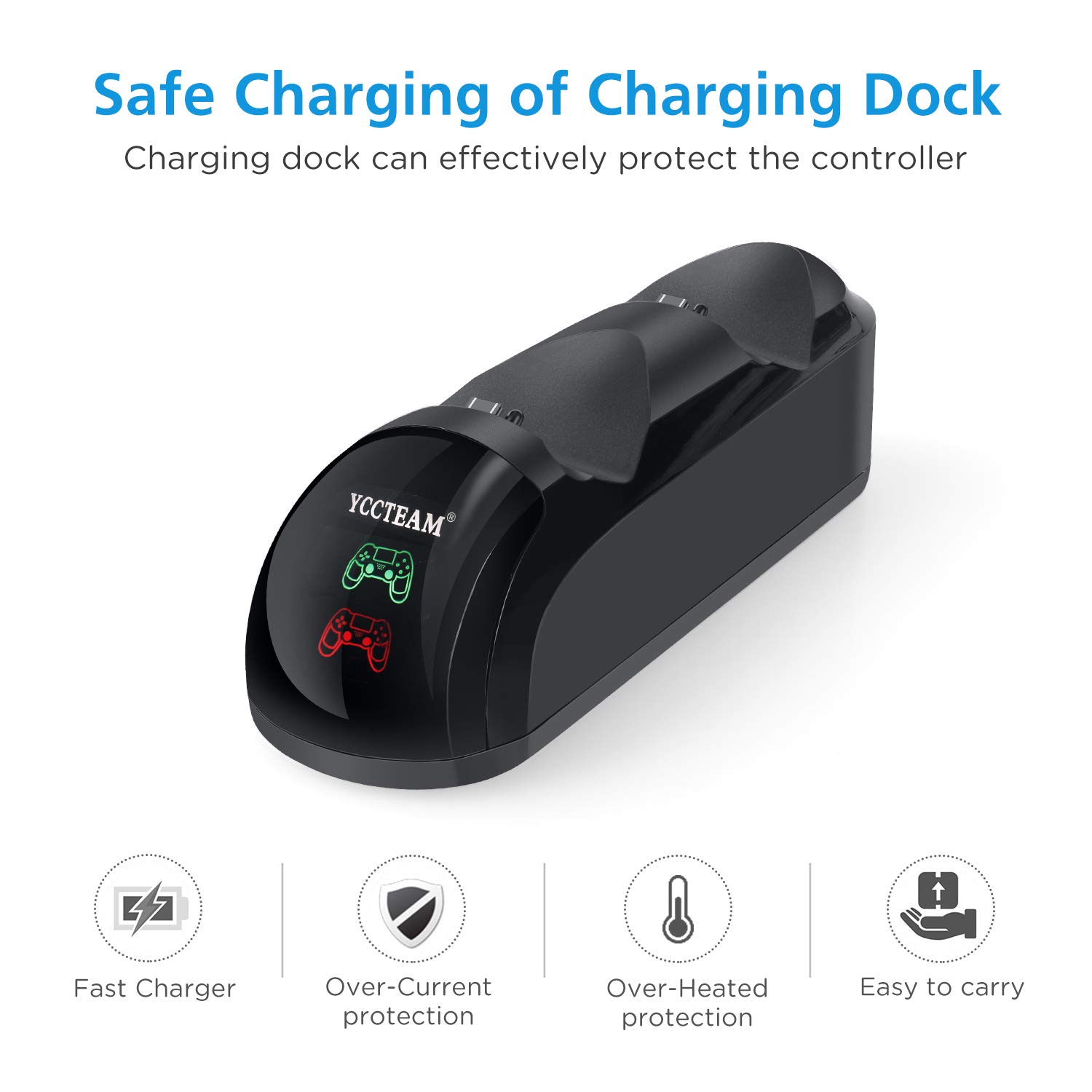 Fast-Charging PS4 Controller Charger Dock Station - Compatible with PS4/PS4 Slim/PS4 Pro Controllers (Black) | Perfect for Gaming Sessions & Multiplayer Setups
