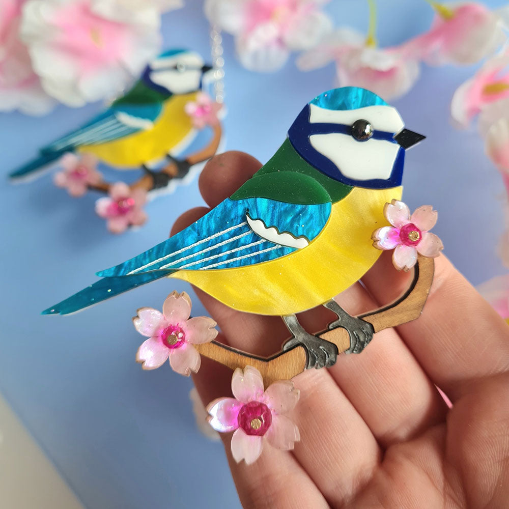 Bluetit Brooch - Elegant Bird Pin Brooch for Women | Pre-Order Now at Cherryloco | Perfect for Dresses, Jackets & Special Occasions