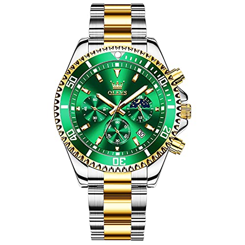 Gold Silver Stainless Steel/Green Dial-2870