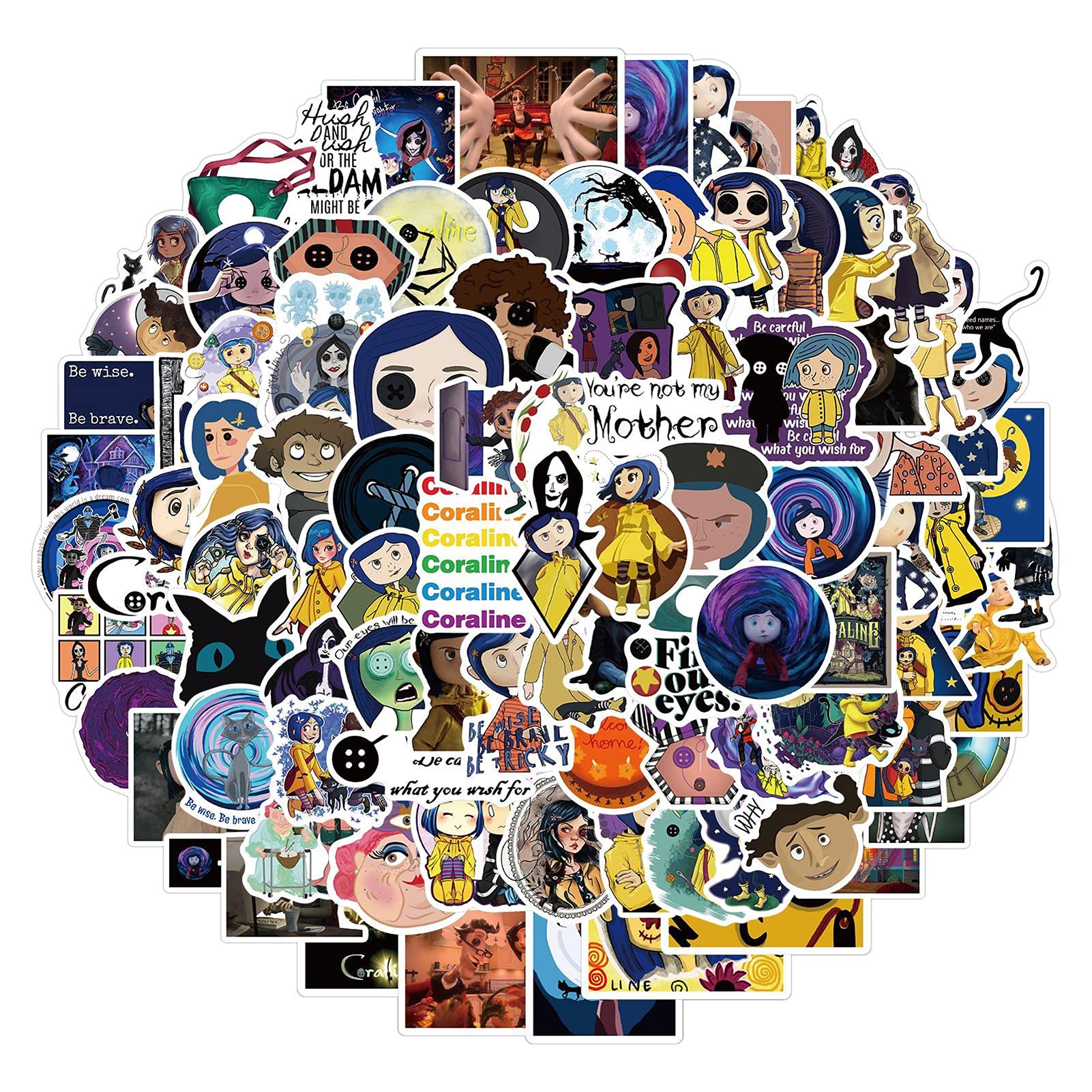 Coraline Waterproof Vinyl Stickers (100 Pack) - Aesthetic Decals for Hydro Flask, Laptop, Skateboard, Luggage - Perfect for Teens & Kids - Great for School, Travel & DIY Projects