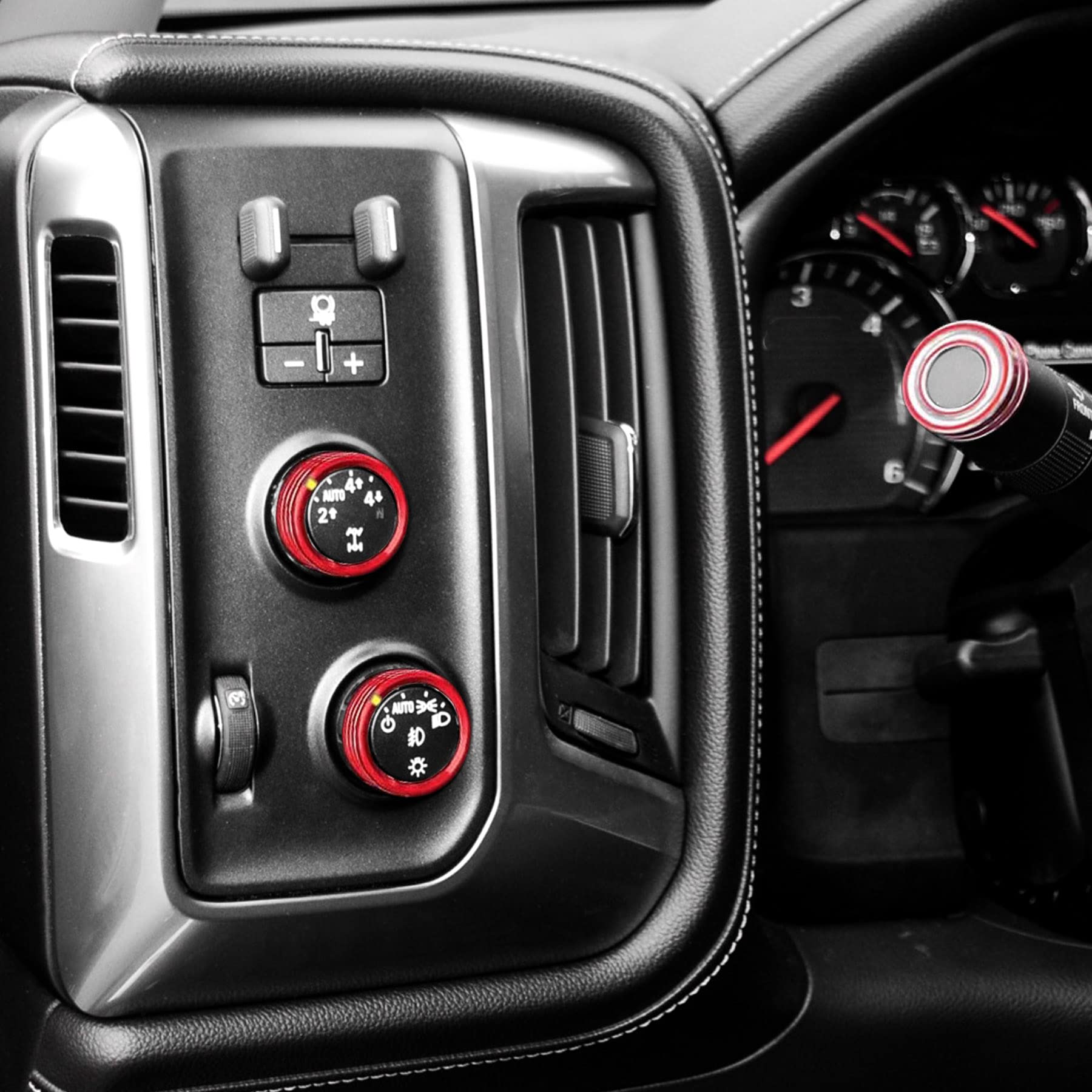 Premium Aluminum Alloy AC Knobs & Center Console Switch Button Covers for Chevy Silverado & GMC Sierra 2014-2018 - 8PCS Red (Upgrade Interior, Easy Installation) - Perfect for Off-Roading, Daily Commuting & Custom Car Modifications