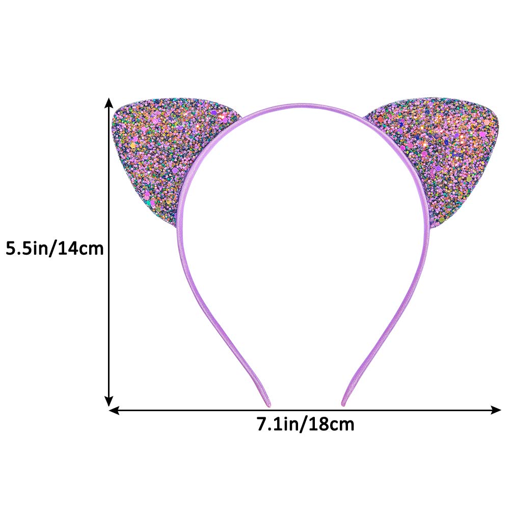 Sparkly Glitter Cat Ears Headband for Women & Girls - Shiny Hair Accessories for Cosplay, Halloween, Parties & Daily Fashion