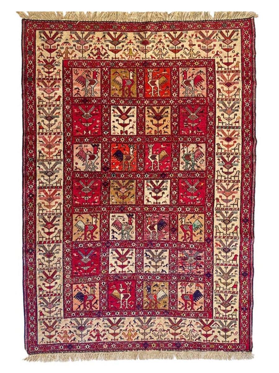 Handwoven Turkish Sumak Kilim Rug - 5.11 x 4.2 Feet Vintage Bohemian Floor Carpet for Living Room, Bedroom & Boho Home Decor