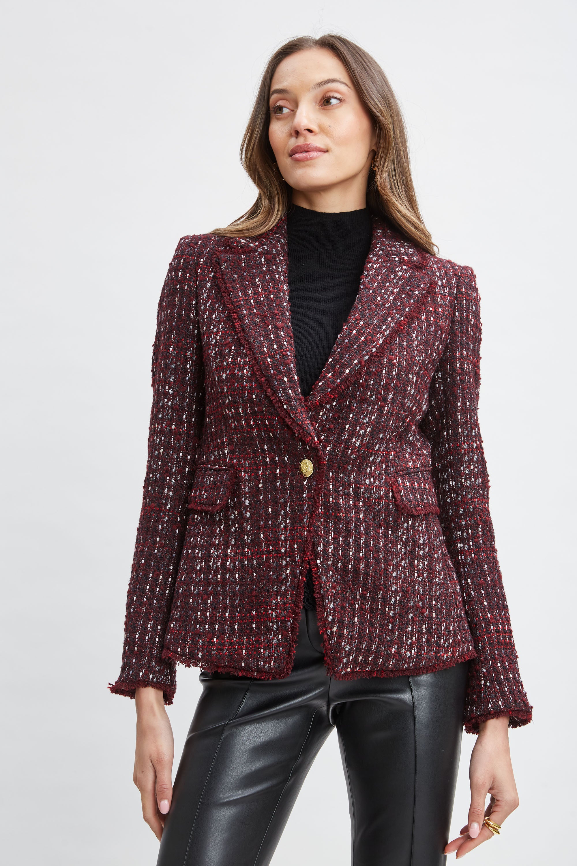 Stylish Tweed Single Button Blazer for Women - Classic Formal Jacket for Office, Business Meetings & Special Occasions