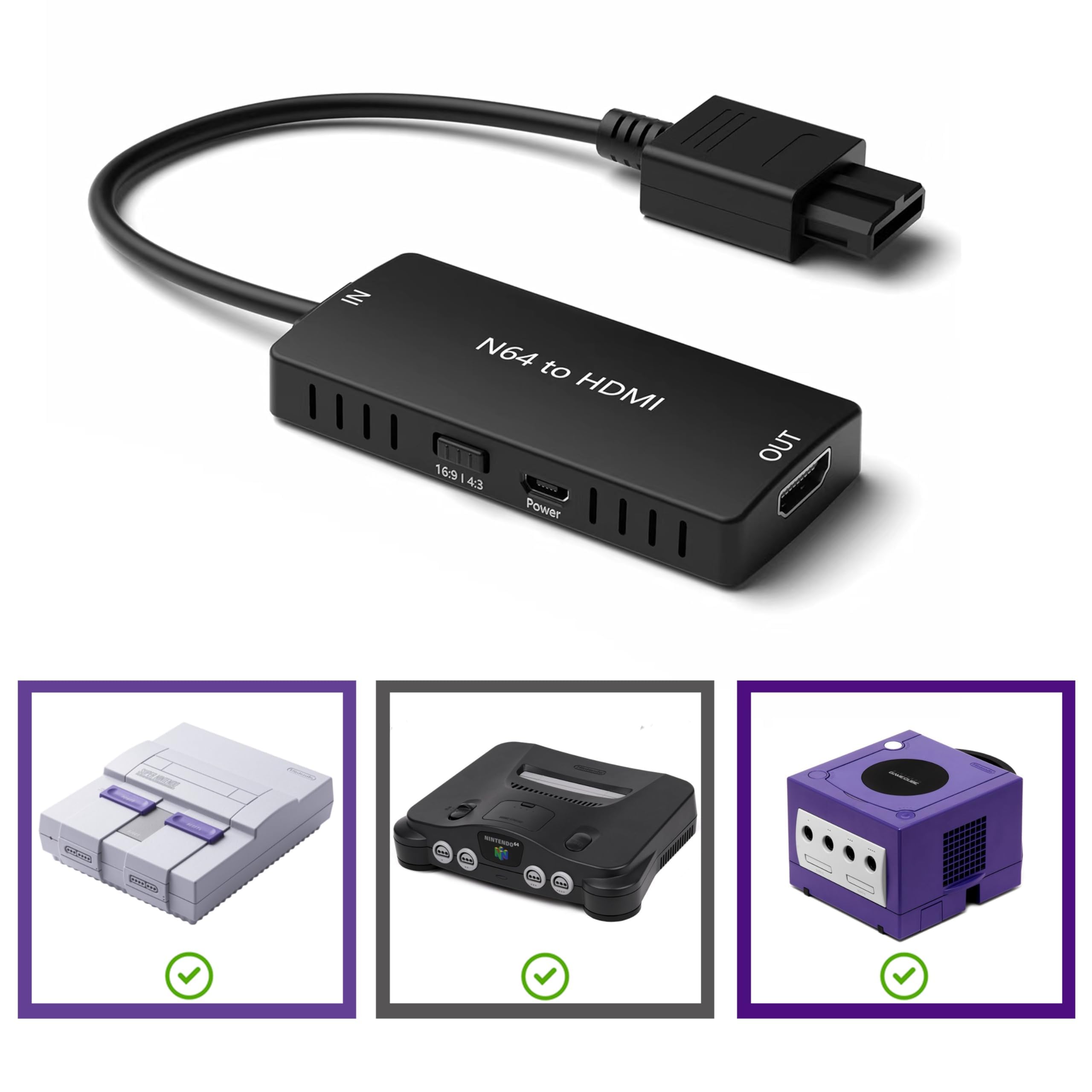 Premium 3-in-1 HDMI Adapter for GameCube, N64 & SNES - HD Link Cable with S-Video Output, 4:3/16:9 Aspect Ratio Switch - Enhanced Video Quality for Retro Gaming on Modern TVs - Perfect for Classic Console Enthusiasts and Gaming Collectors