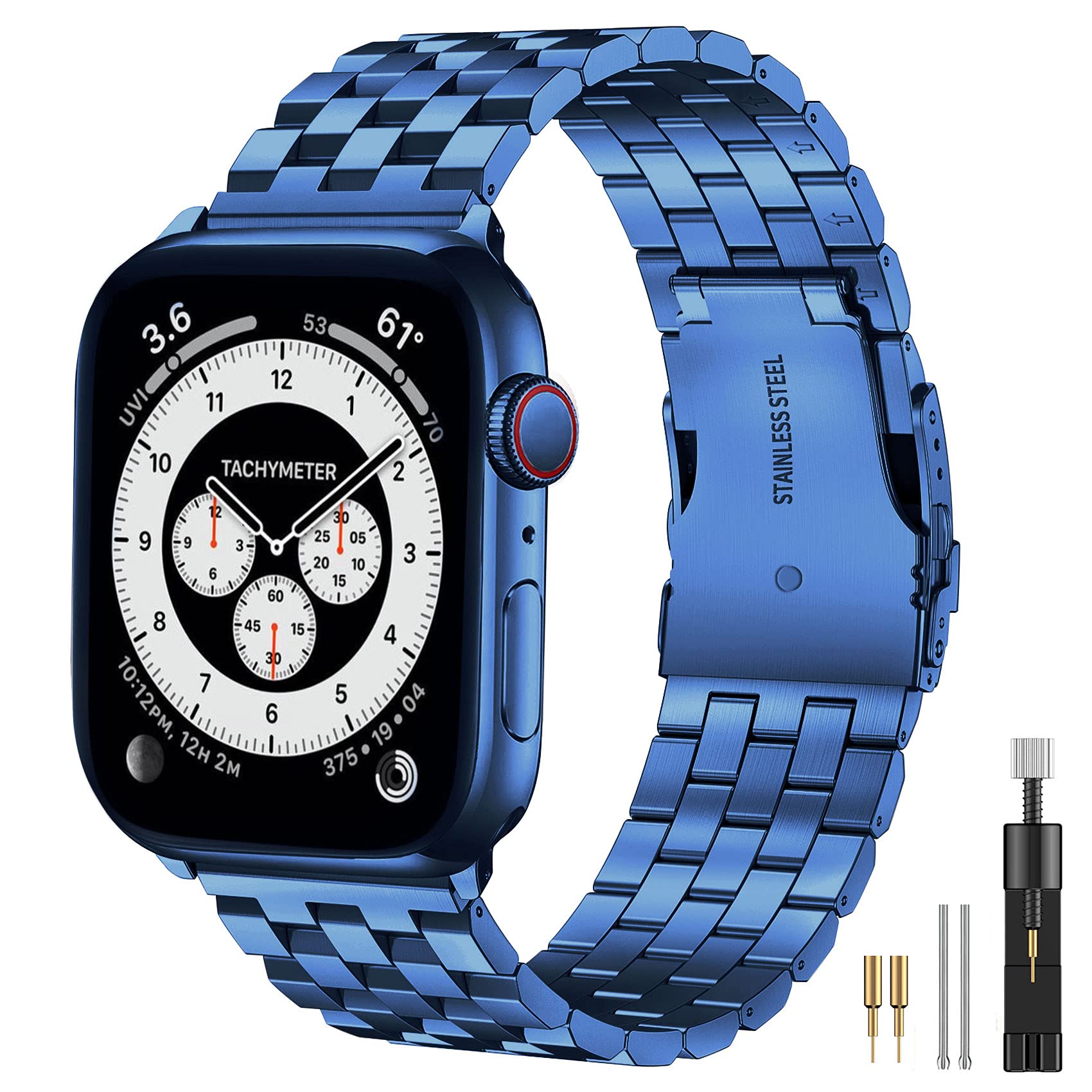 Hallsen Upgraded Stainless Steel Metal Band for Apple Watch Series 7/6/5/4/3/2/1/SE - Compatible with 45mm 44mm 42mm 41mm 40mm 38mm - Durable iWatch Strap for Men & Women - Perfect for Workouts, Office & Everyday Wear