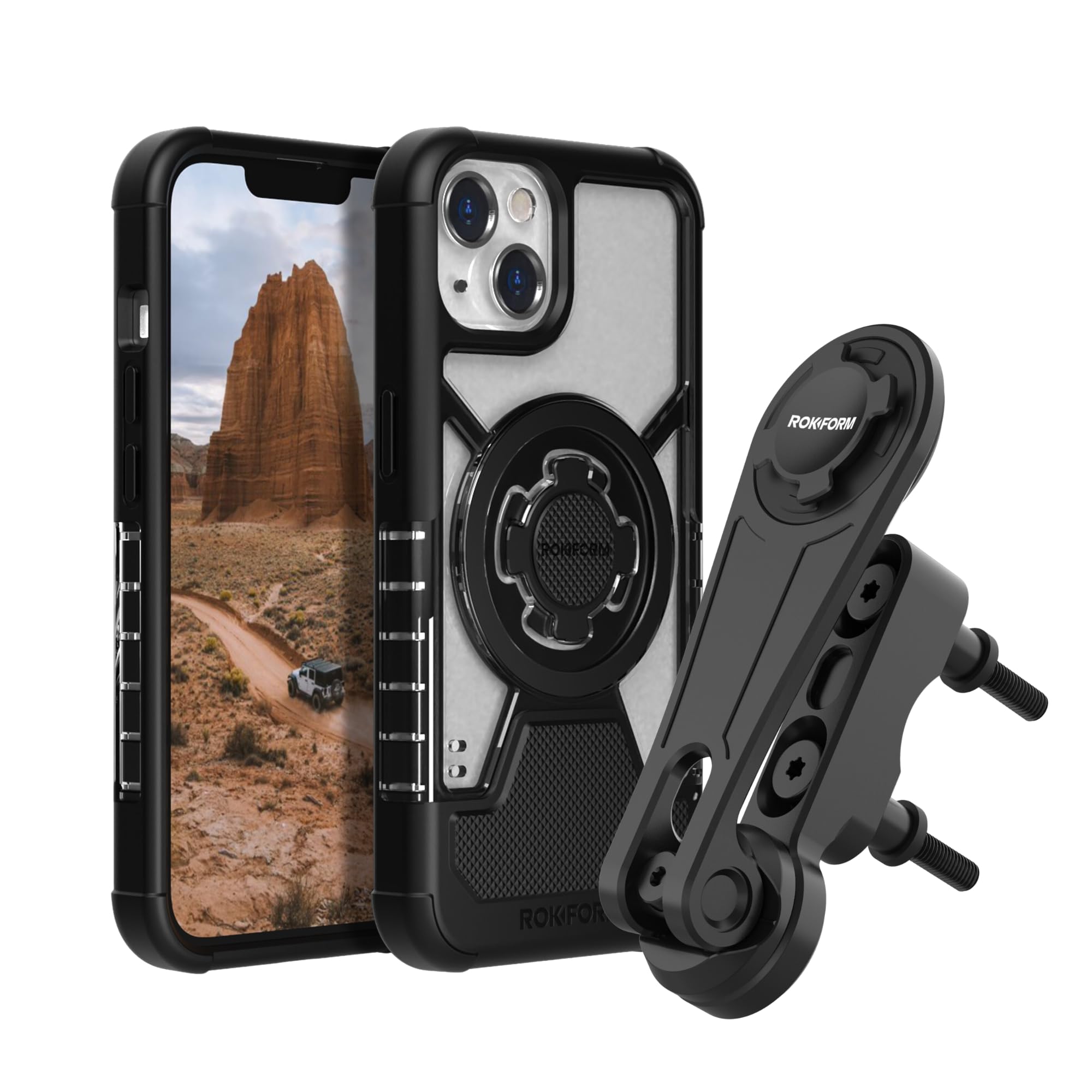 Rokform Crystal Clear Case for iPhone 13 with Motorcycle Phone Mount - Secure Bike Handlebar Mount for iPhone 13/13 Pro - Perfect for Motorcycle Rides, Cycling & Outdoor Adventures