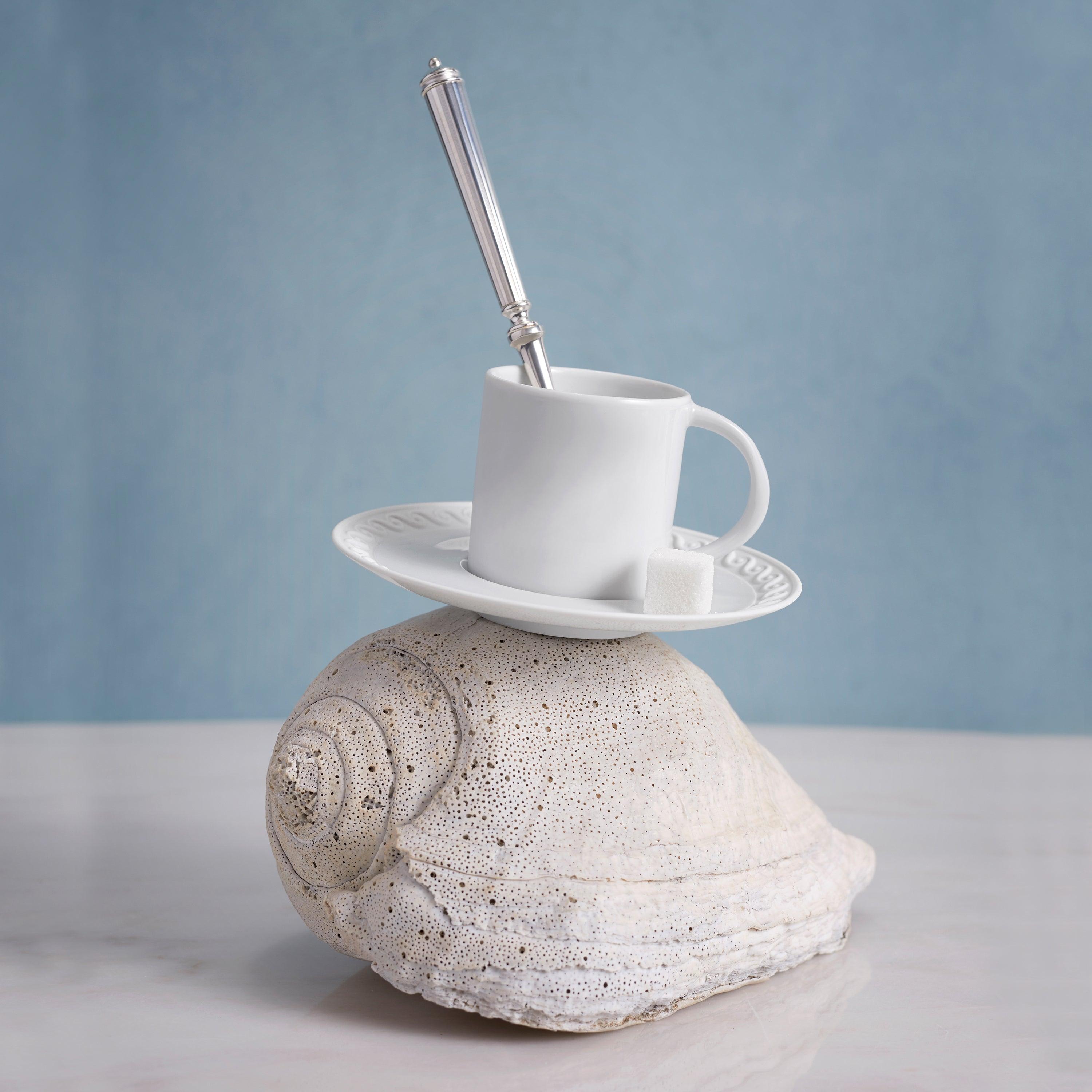 Premium White Neptune Espresso Cup & Saucer Set - Elegant Coffee Cups for Espresso, Cappuccino & Latte - Perfect for Home, Cafe & Restaurant Use