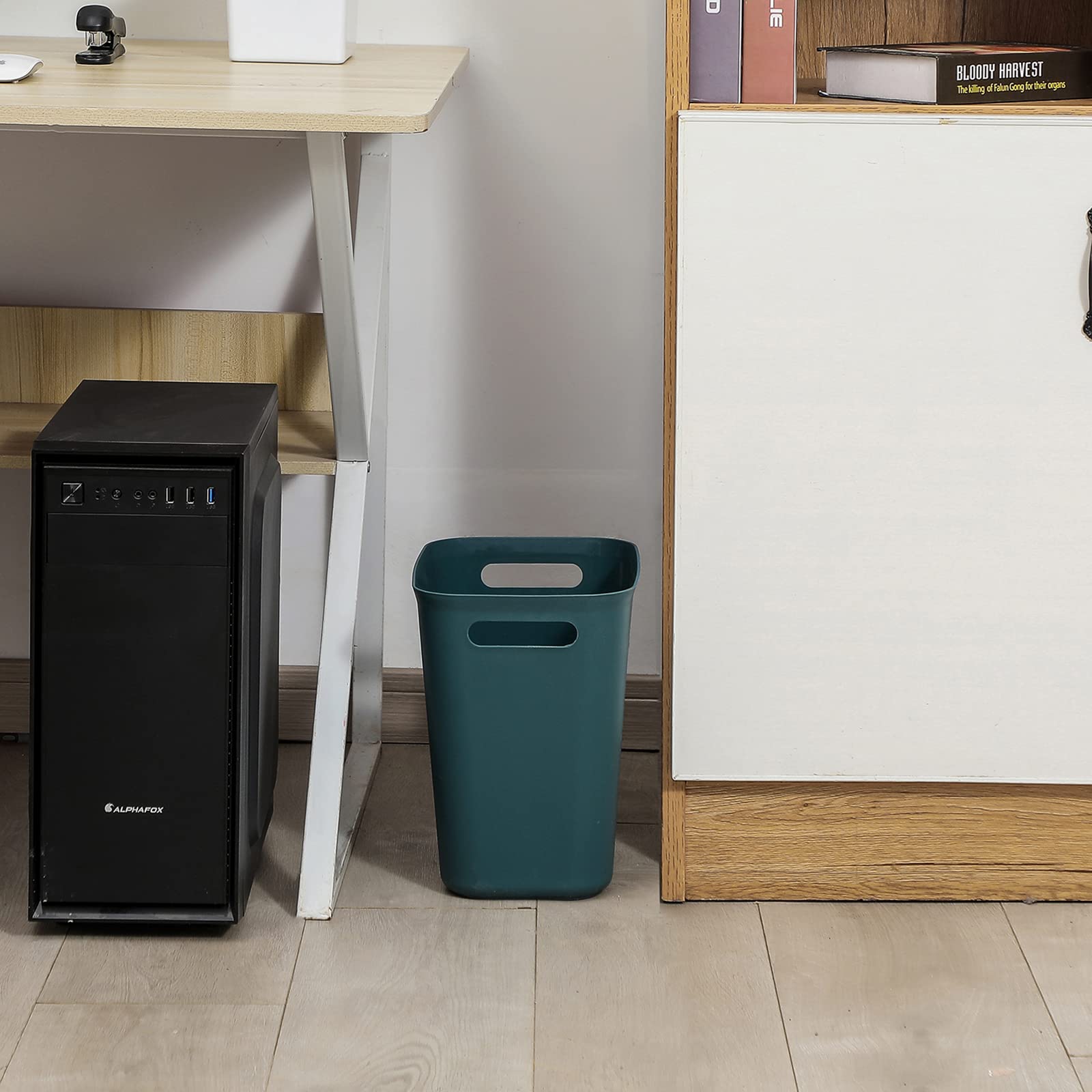 UUJOLY 3.5 Gallon Plastic Small Trash Can - Compact Waste Basket for Bathroom, Kitchen, Office, Kids Room & Dorm - Blue Green Garbage Bin - Perfect for Laundry Rooms, Bedrooms & Small Spaces