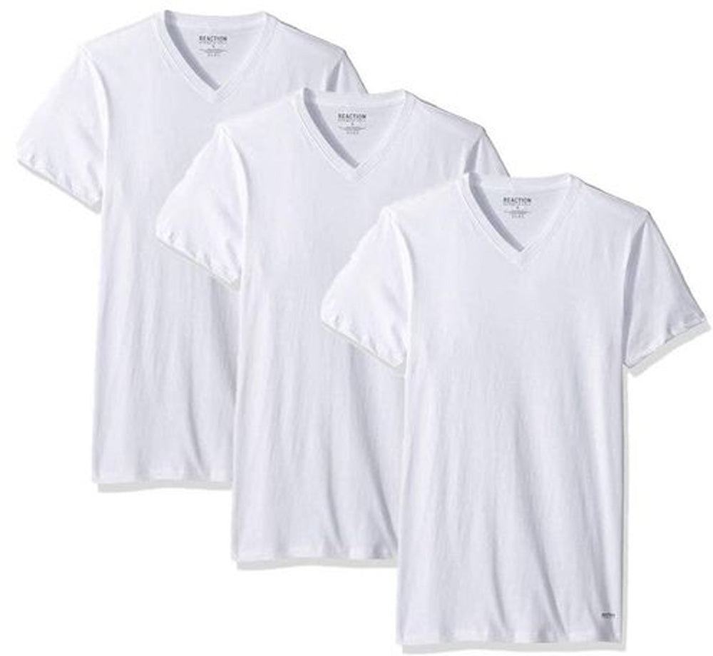 Kenneth Cole Men's 3-Pack White V-Neck T-Shirts - Soft Cotton Crew Neck Tees for Casual Wear, Gym & Layering