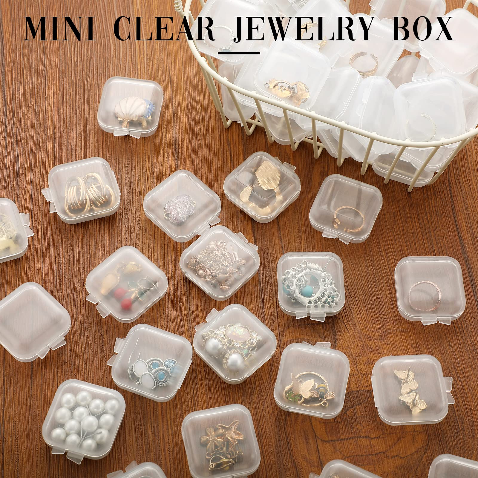 100 Pack Mini Clear Jewelry Boxes with Hinged Lid - Small Plastic Earring Organizers & Storage Containers for Necklaces, Rings, Bracelets - Perfect for Jewelry Display, Travel & Gift Packaging