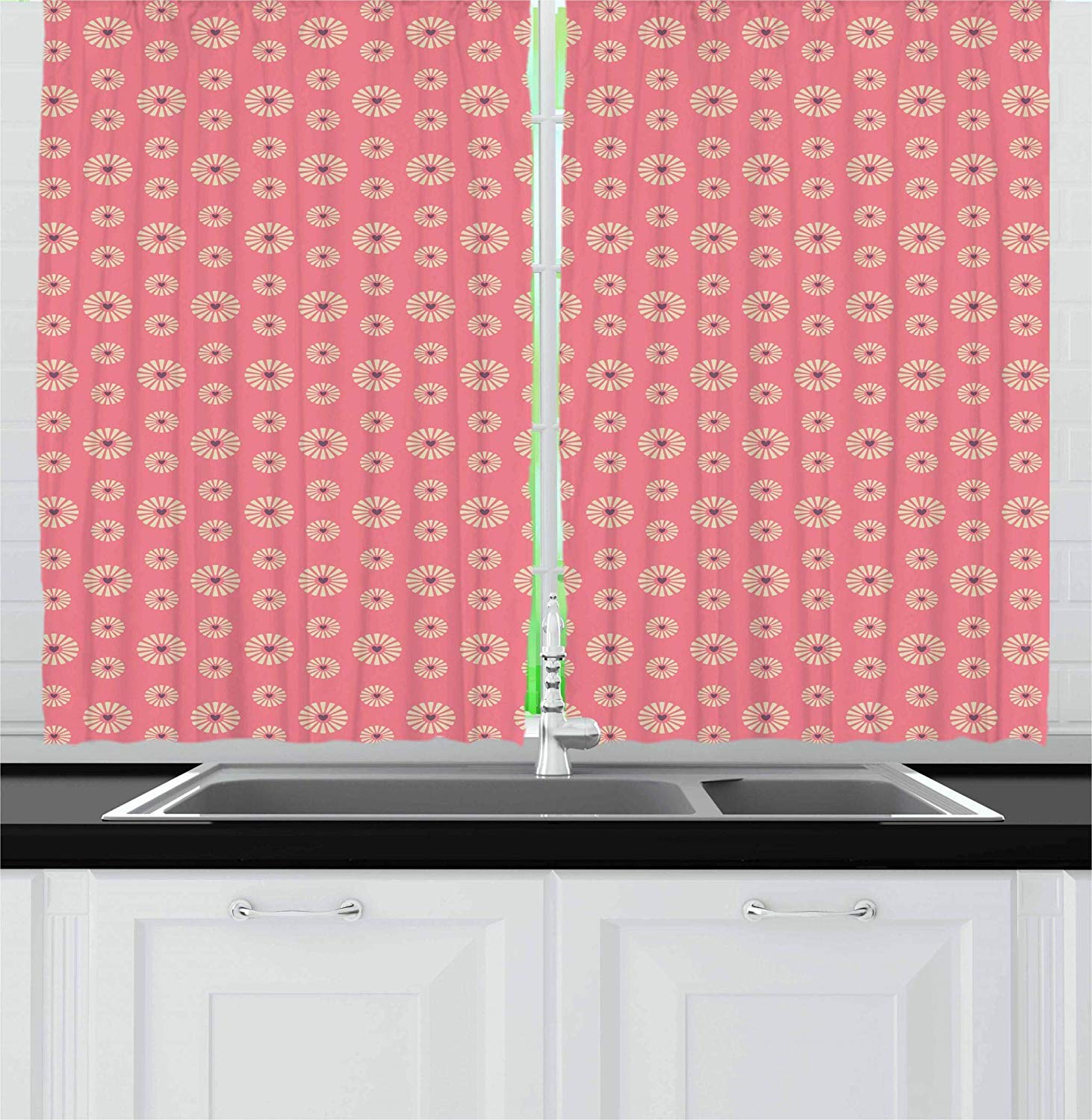Romantic Floral Blackout Curtains with Heart Designs - 2 Panel Set for Bedroom & Living Room (80
