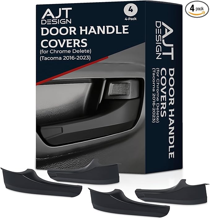 AJT DESIGN Black ABS Plastic Car Door Handle Cover Compatible with Toyota Tacoma 2016-2023 | Chrome Delete Interior Trim | Pack of 4 (Front & Rear) | Made in USA | Upgrade Your Tacoma's Interior Style & Protection