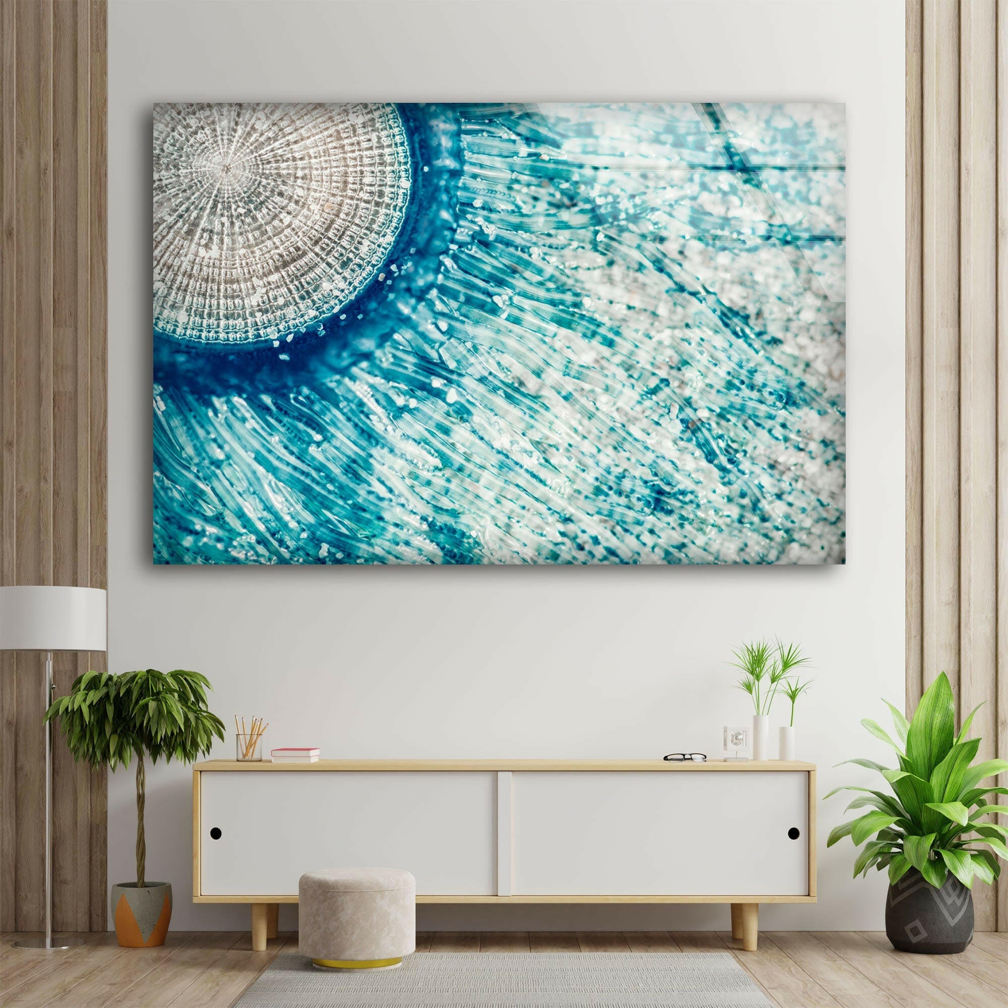 Blue Button Jellyfish Glass Wall Art - Handmade Ocean Themed Decor for Living Room, Bedroom & Office - Perfect Coastal Home Decor Gift