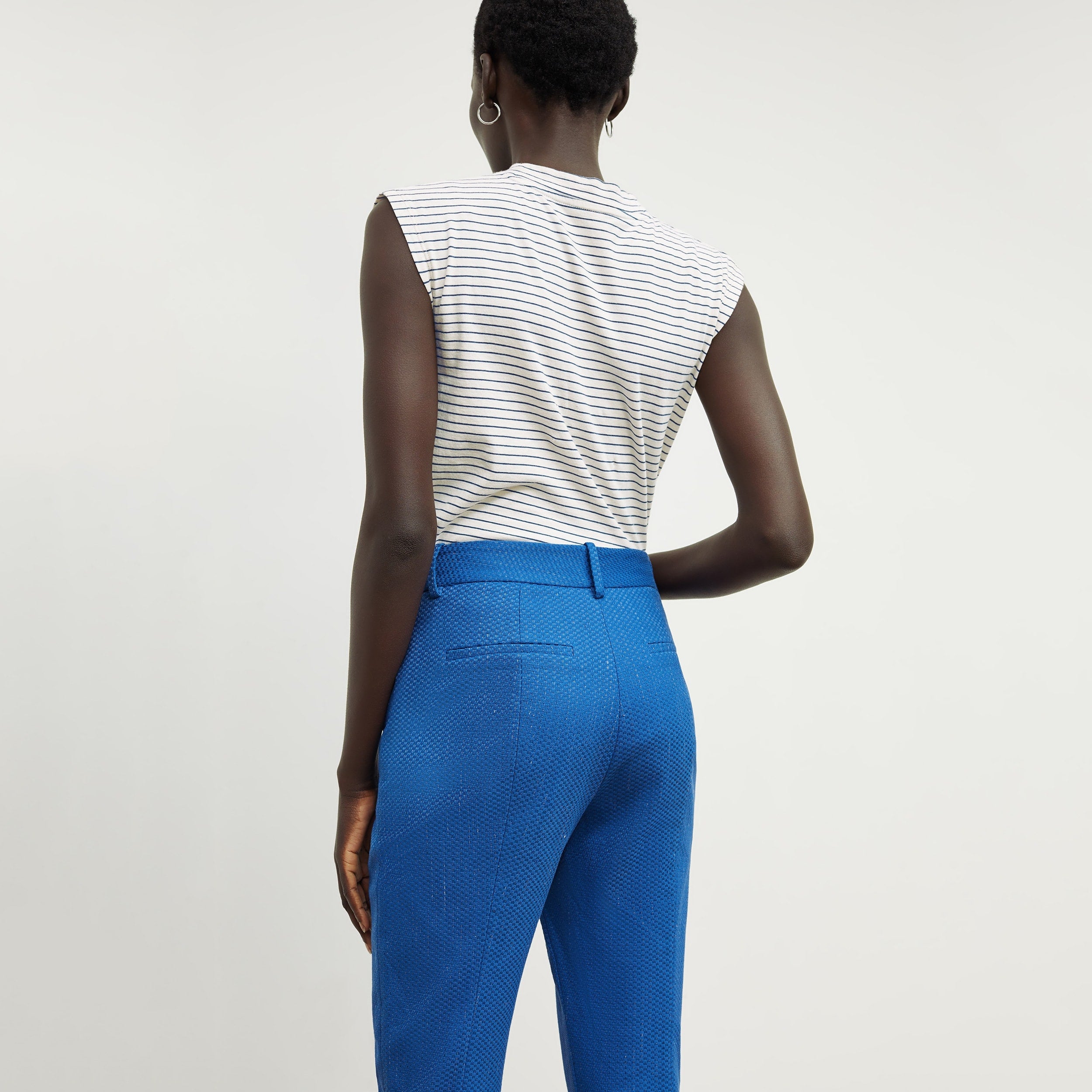 Condesa Pant Basketweave Jacquard Pants in Azure Blue - Elegant High-Waisted Trousers for Women | Perfect for Office Wear, Cocktail Parties & Special Occasions