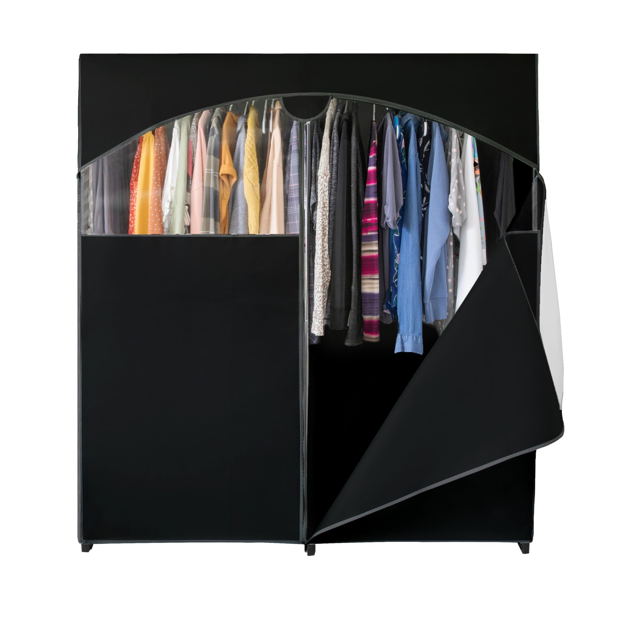 Premium Heavy Duty Portable Wardrobe Closet with Metal Hanging Rod & Black Cover - 50 lb Capacity - Easy No-Tool Assembly - Perfect for Travel, Camping, Dorm Rooms & Temporary Storage