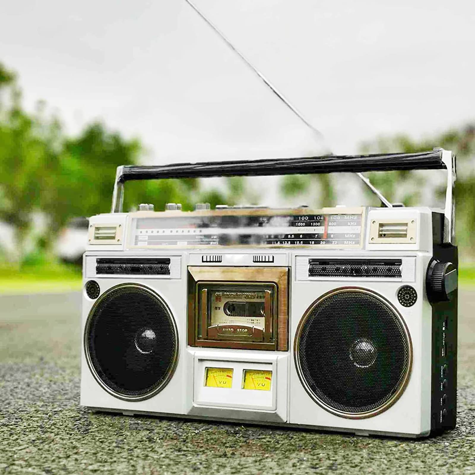Portable Cassette Boombox with Bluetooth 5.0, AM/FM Radio & Stereo Speakers - Wireless Music Player for Home, Office & Outdoor Parties - Compatible with Smartphones, Tablets & Laptops