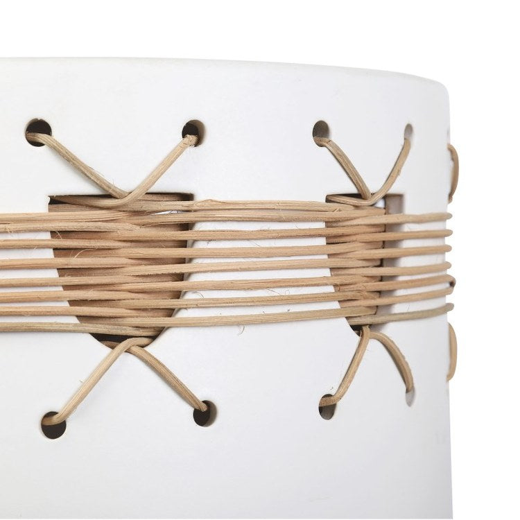 Sabira 13 x 17 Inch White Glazed/Natural Accent Stool - Perfect for Living Room, Bedroom, or Entryway Decor