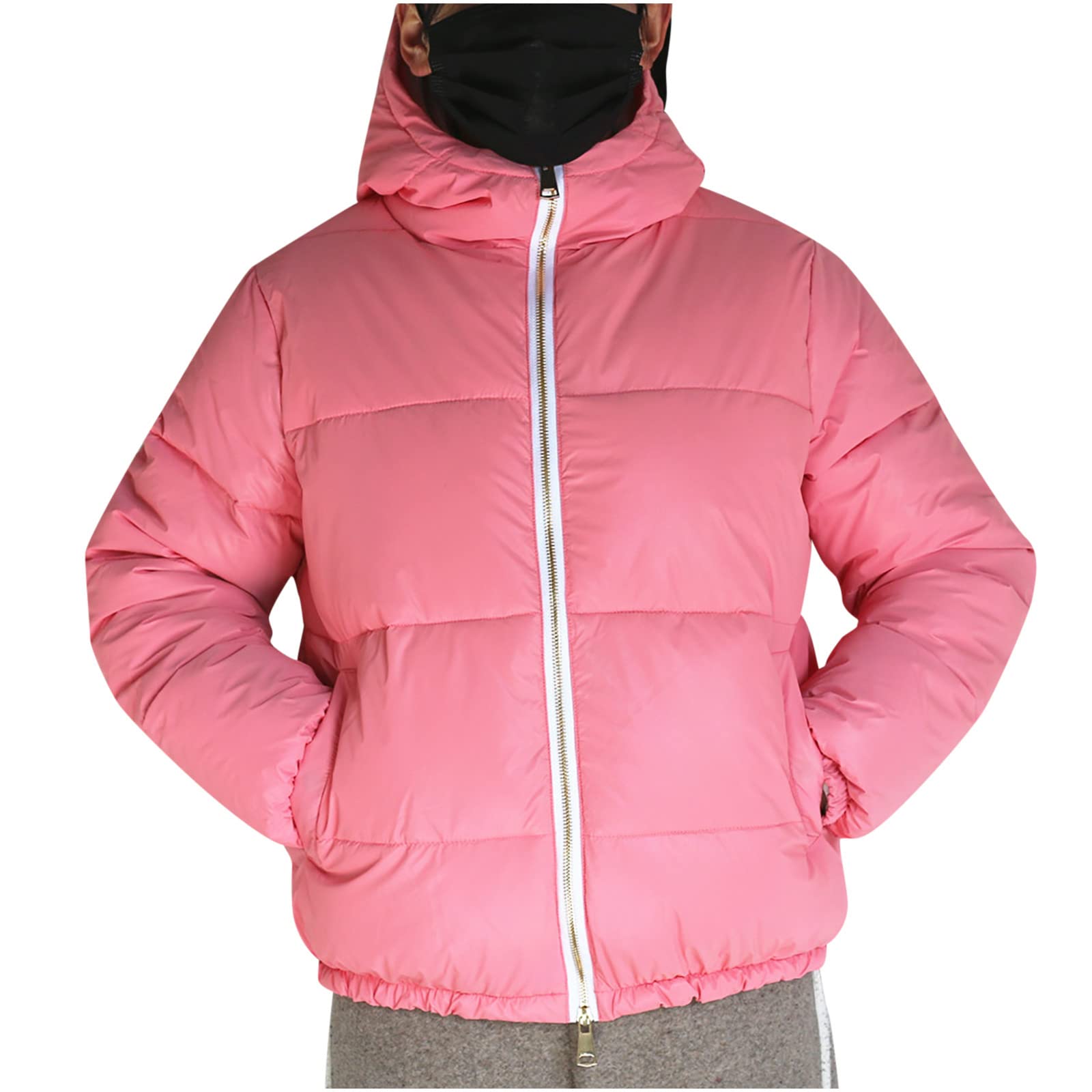 Women's Winter Puffer Jacket - Long Sleeve Zip Up Hooded Down Coat with Reflective Pockets | Warm Baggy Short Padded Coat for Outdoor Activities, Snow Sports & Casual Wear