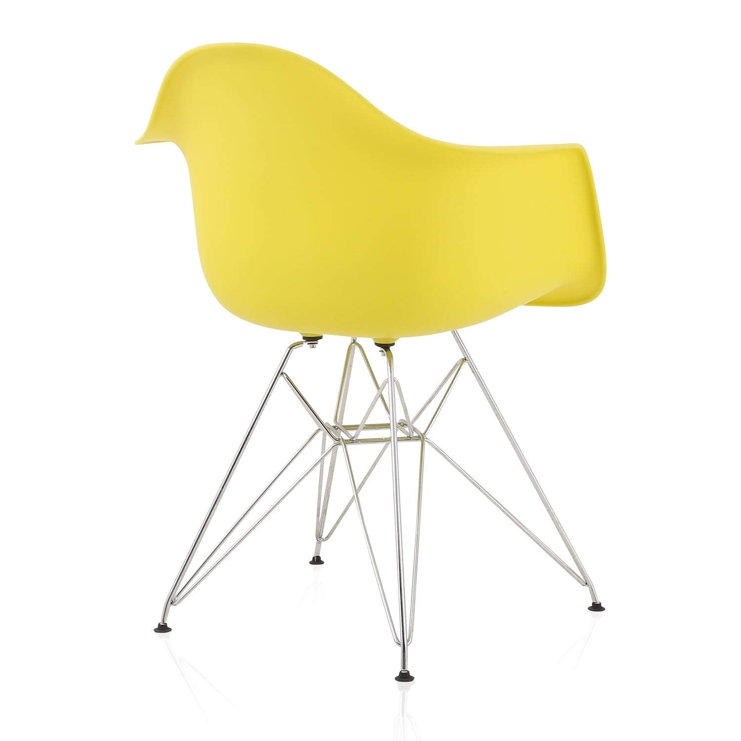 Overstock CozyBlock Set of 4 Light Yellow Molded Plastic Dining Chairs with Steel Eiffel Legs - Modern Kitchen & Dining Room Armchairs for Home, Restaurant, and Cafe