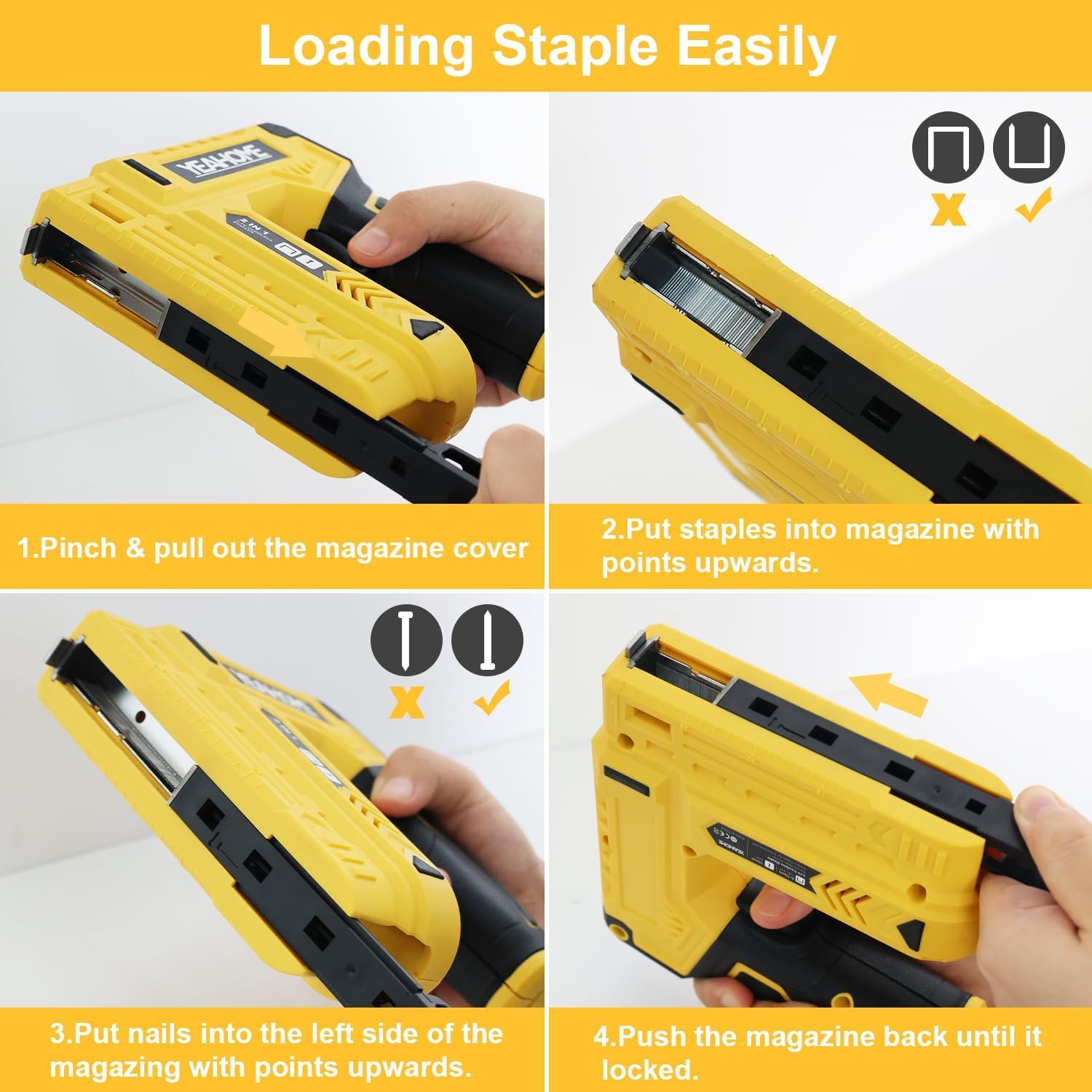 YEAHOME 3.7V Cordless Electric Staple Gun & Brad Nailer Kit - 2-in-1 Light Duty Staple Gun for Upholstery, Woodworking, Carpentry & DIY Crafts - Includes 2000 Staples/Nails, USB Charger & Staple Remover - Perfect for Home Furniture Repair, Picture Hanging & Craft Projects