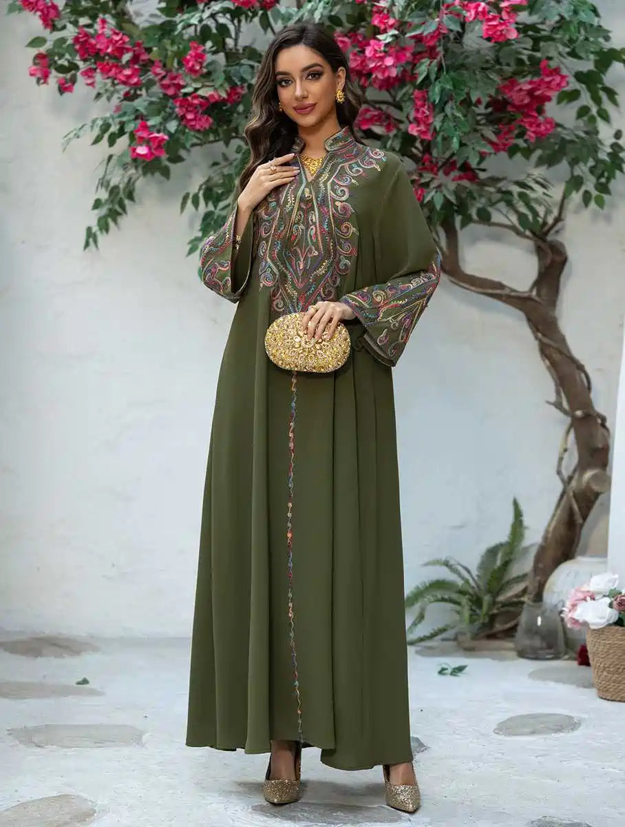 Elegant Eid Embroidery Kaftan Dress for Women - Floral Design #24421 | Perfect for Eid Celebrations, Wedding Guest Outfits & Special Occasions