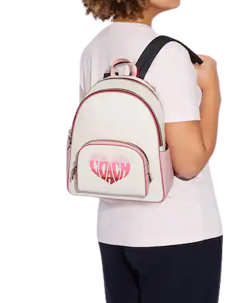 Coach Court Backpack with Stripe Heart Motif - Stylish Women's Leather Backpack for Work, Travel & College | Trendy Designer Handbag for Everyday Use
