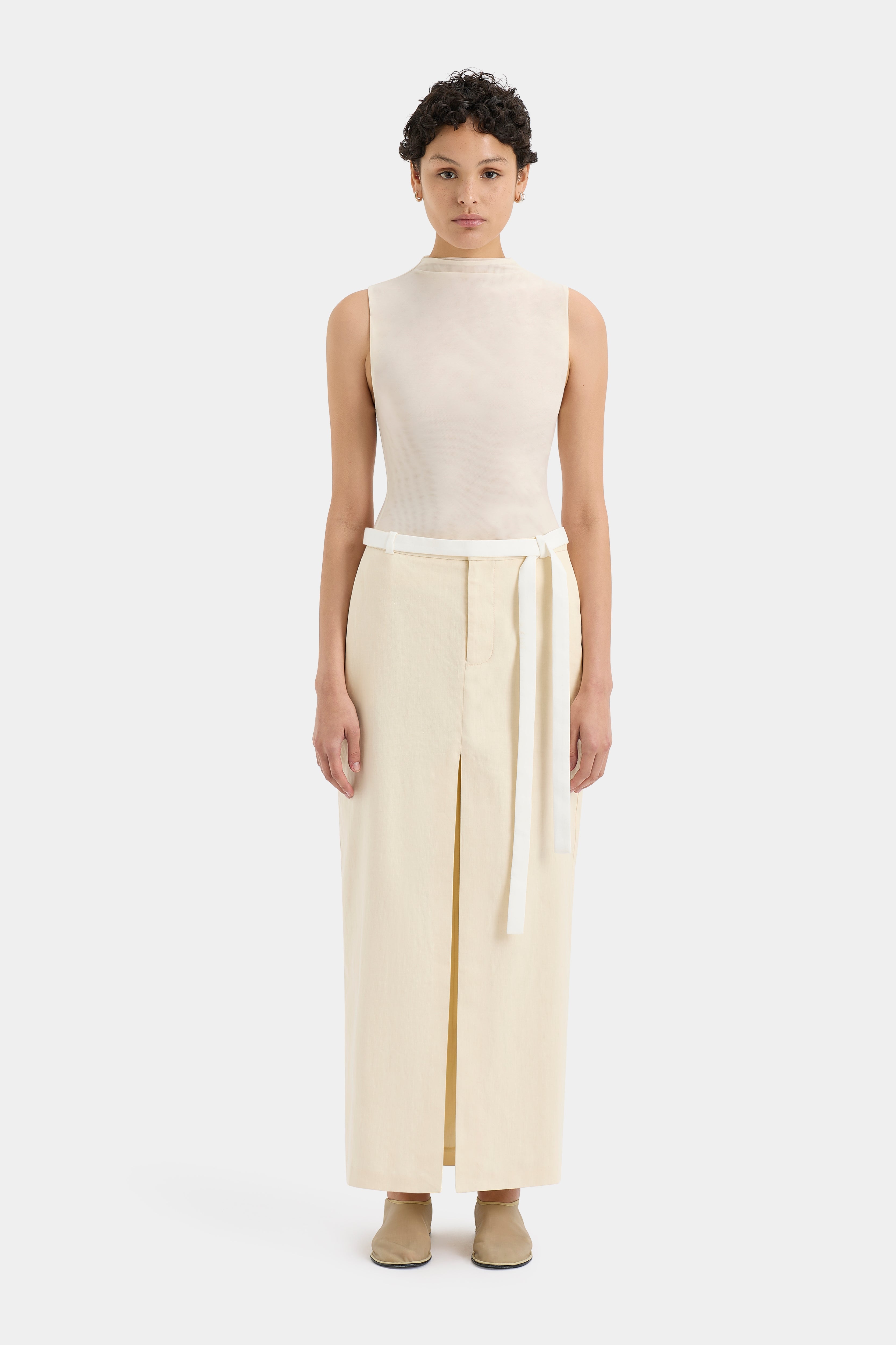 Dune Midi Skirt in Cream - Women's High Waisted A-Line Skirt for Casual Wear, Office & Date Night