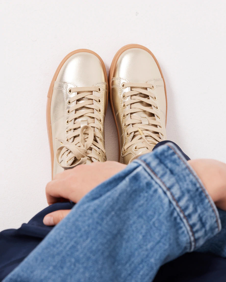 Saturn Returns High Top Sneakers for Women - Fashion Gold Metallic Platform Shoes | Perfect for Streetwear, Casual Outfits & Retro Fashion