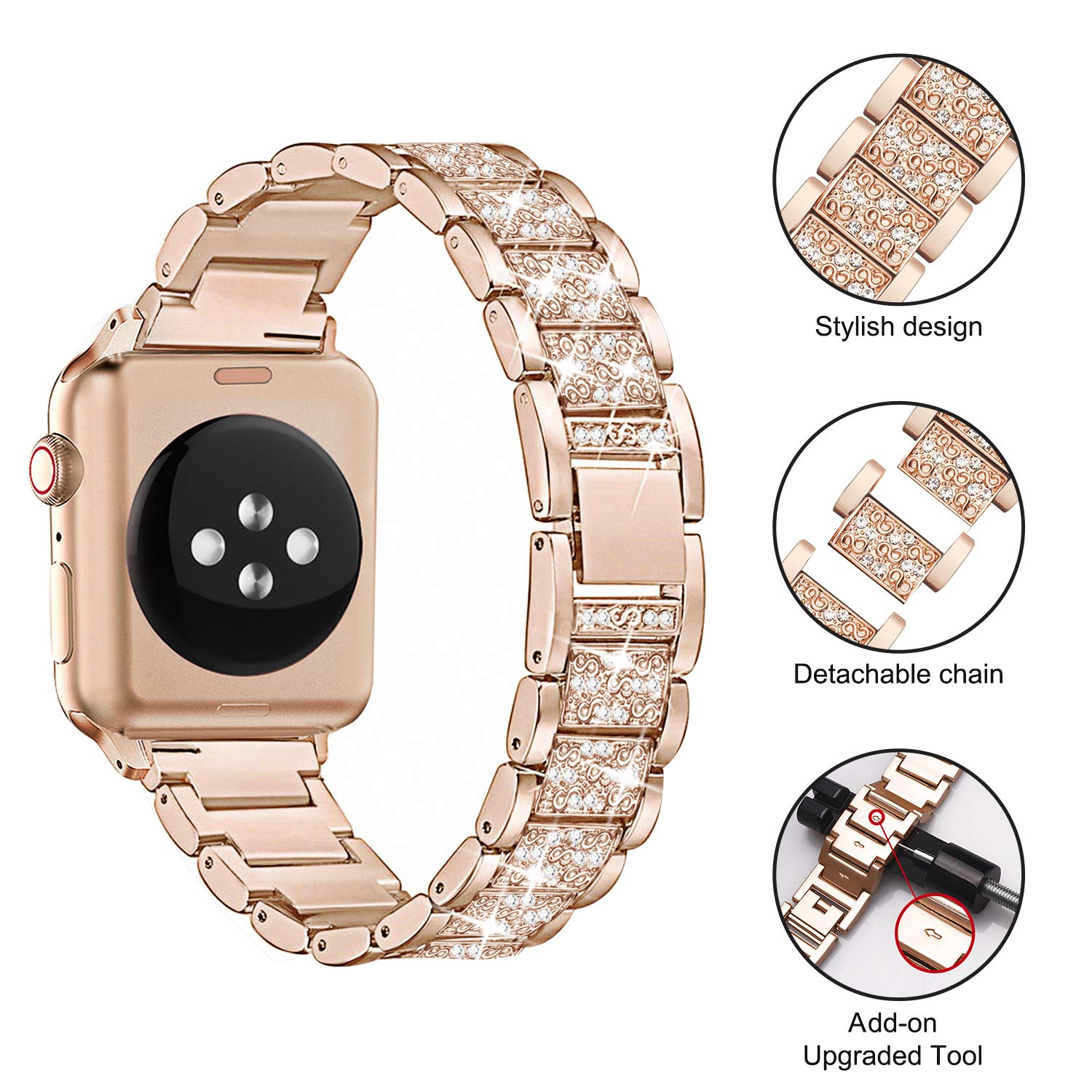 Mesime Compatible Apple Watch Band with Screen Protector Case - Jewelry Replacement Bands for 38mm/40mm/41mm/42mm/44mm/45mm/46mm - 2 Pack Protective Cover for iWatch Series 10/9/8/7/6/5/4/3/2/1/SE - Perfect for Women's Fashion, Workouts & Everyday Wear
