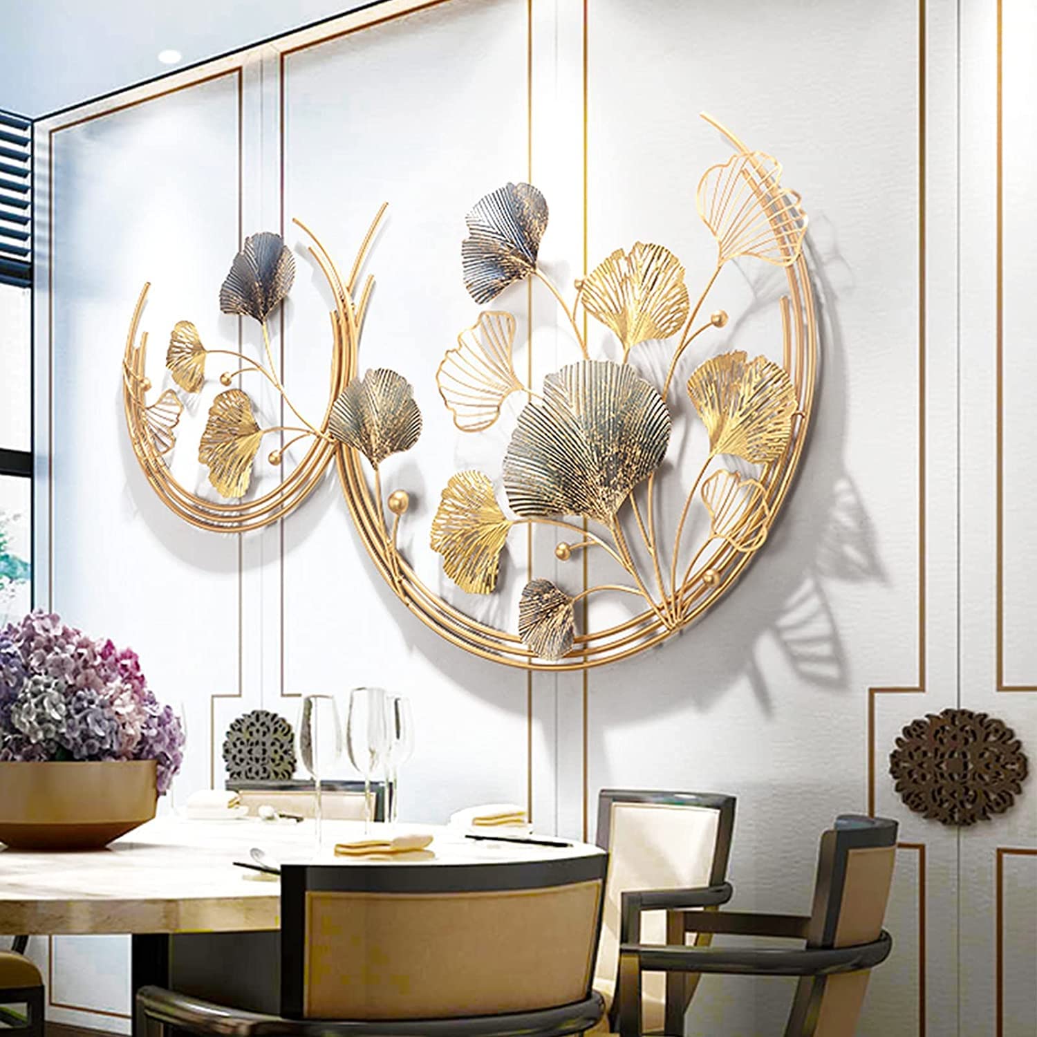 MLSJM Golden Ginkgo Leaf Metal Wall Art - Handcrafted Iron Sculpture Decor for Living Room, Bedroom, Study & Hotel - Elegant Indoor/Outdoor Wall Decor for Home & Office Spaces