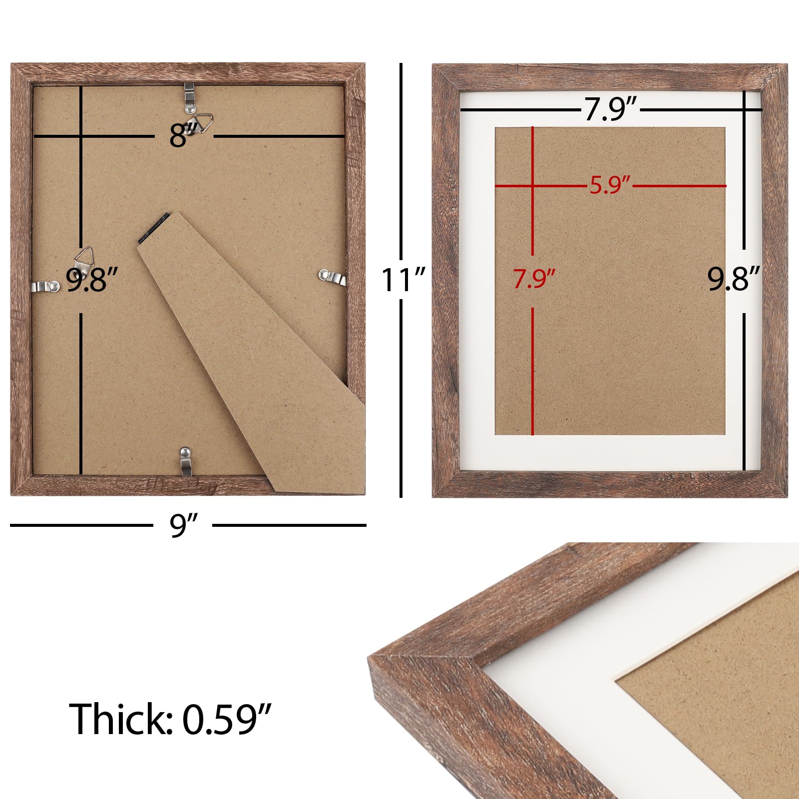AEVETE 8x10 Picture Frame Brown with Mat for 6x8 Photos - Wall Mount & Tabletop Display for Home Decor, Office, or Gift Giving