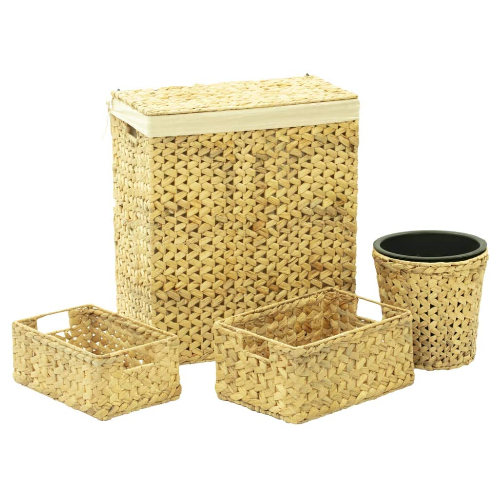 SKM 4-Piece Bathroom Set - Natural Water Hyacinth Storage Baskets for Towels, Toiletries & Organizing - Perfect for Bathroom, Spa, and Laundry Room Decor