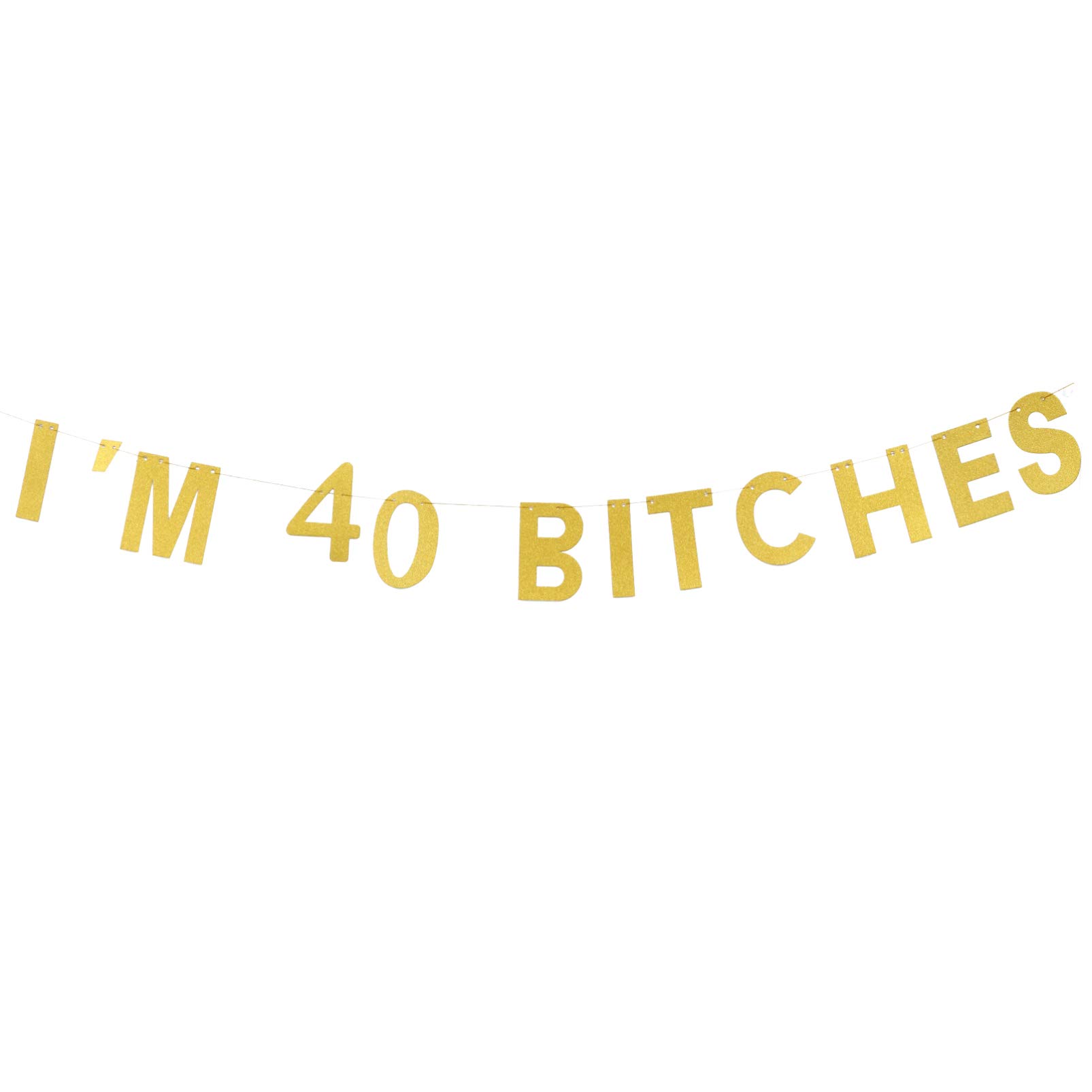 PRETYZOOM 40th Birthday Banner - Happy Glitter 'I'm 40 Bitches' Funny Party Decor with Garland | Gold Theme Decoration for Women's Milestone Birthday Celebrations & Parties