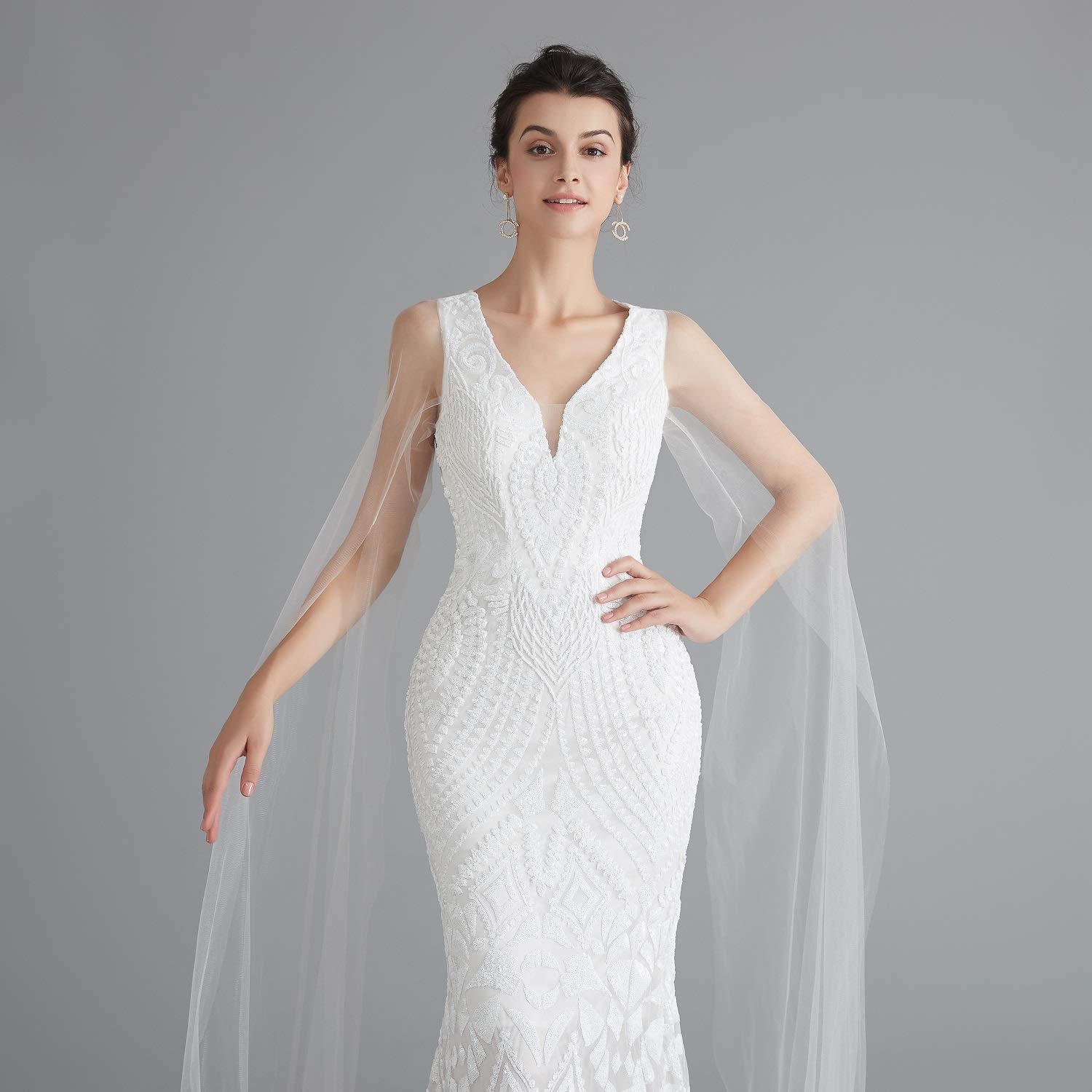 Engerla Sequin Prom Dress Mermaid Evening Gown - Silver Party Maxi Dress with V-Neck for Bridal, Homecoming, Pageant & Formal Events