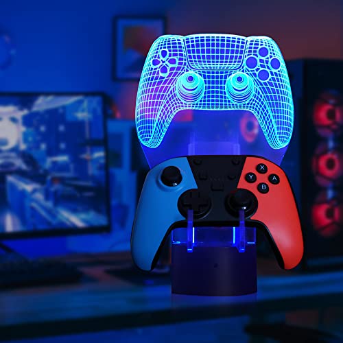 3D LED Gaming Controller Holder with 16 Color Lights - Universal Gamepad Stand for Xbox, PS4, PS5, Nintendo Switch & PC Accessories - Perfect for Night Gaming & Display in Bedroom or Game Room
