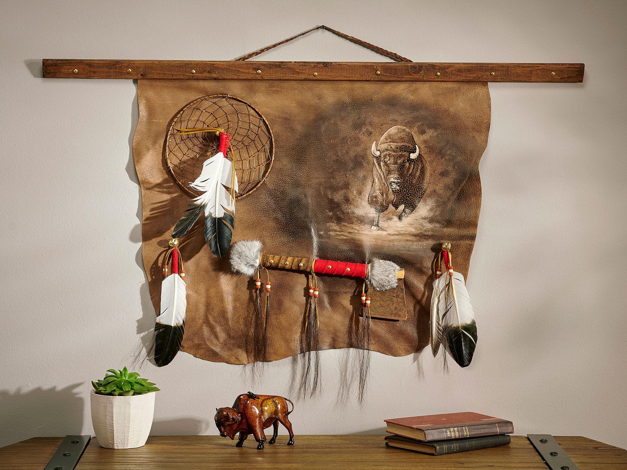 Authentic Native American Dreamcatcher with Bison Design - Handmade Boho Bedroom Decor for Spiritual Protection & Peaceful Sleep
