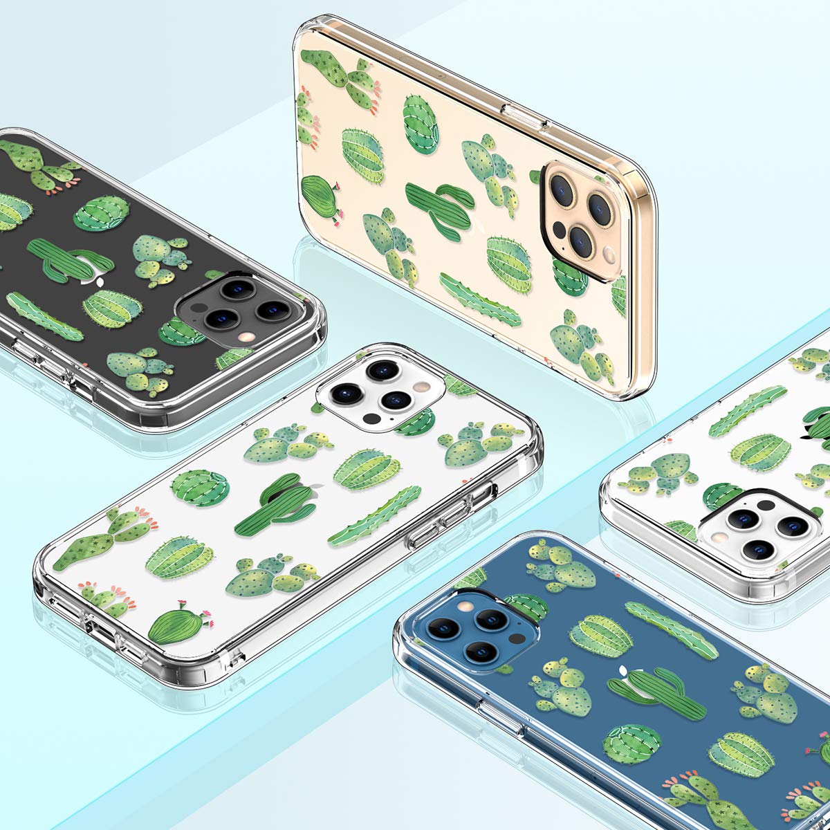GiiKa iPhone 12 Pro Max Case with Screen Protector - Clear Shockproof Floral Design Hard Case with TPU Bumper - Protective Phone Cover for Women & Girls (Green Cactus) - Perfect for Everyday Use, Travel & Outdoor Activities