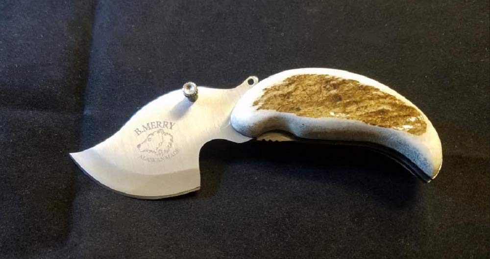 Handcrafted Alaska Moose Antler Ulu Folding Pocket Knife - Compact Outdoor Tool for Camping, Hunting & Everyday Carry (EDC)