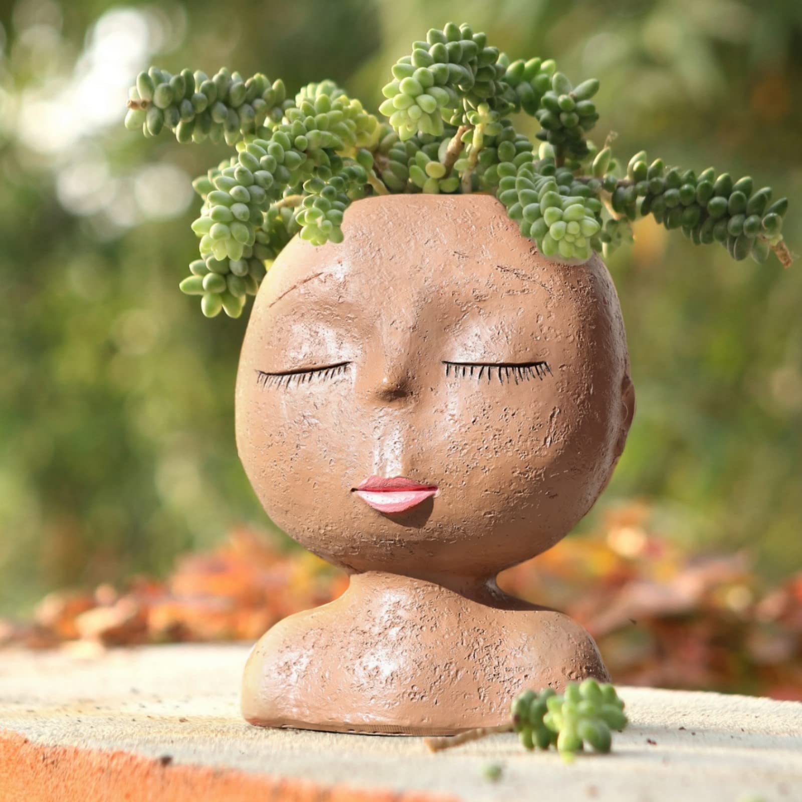 AIMEBBY Cute Face Flower Pot Head Planter - Succulent & Cactus Planter with Drainage Hole - Black Resin Decorative Planter for Home, Office, and Garden Decor