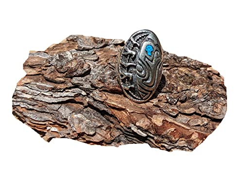 Authentic Native American Turquoise Ring - Handcrafted Silver Overlay, Signed Dead Pawn Jewelry by Southwest Artisans (Size 6.25) | Perfect for Boho Fashion, Western Wear & Spiritual Gift Giving