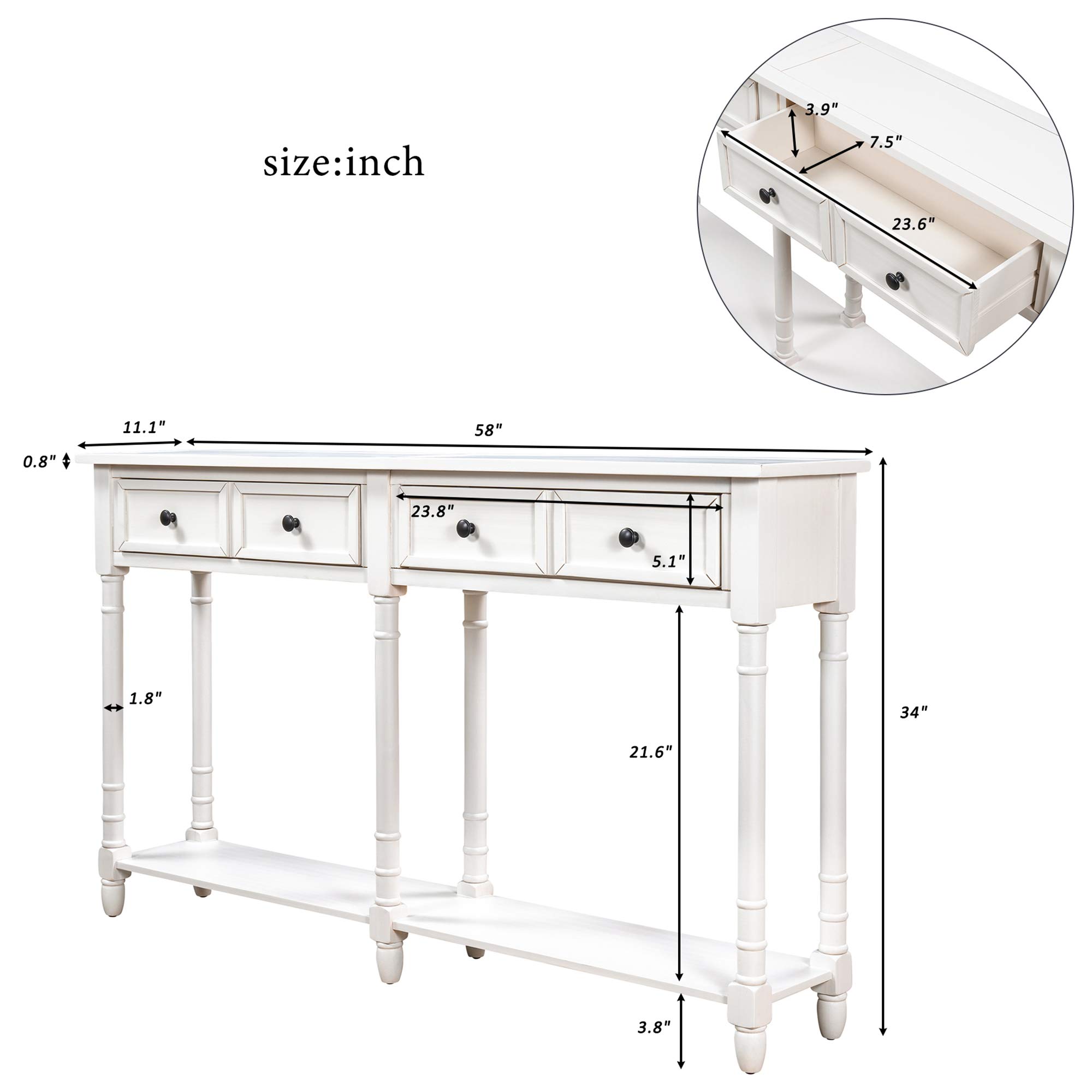 **Merax White Retro Console Table with Drawers & Shelf - Sofa Table, Entryway Table, Living Room Furniture - Perfect for Hallway, Foyer & Small Space Decor**