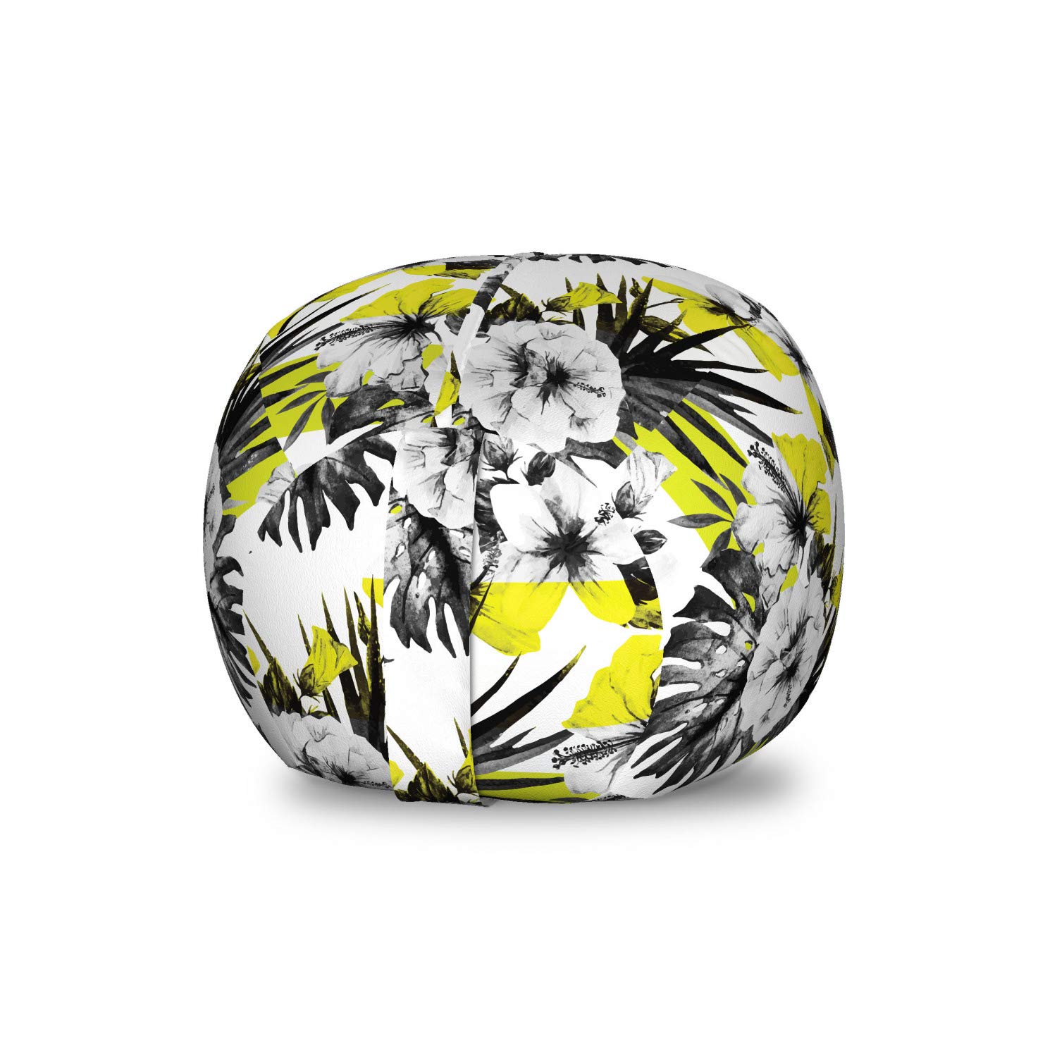 Ambesonne Floral Toy Storage Bag Chair - Modern Hibiscus Buds & Blossoms Design, Washable Stuffed Animal Organizer, Small Size in Charcoal Grey & Yellow - Perfect for Kids' Room, Nursery, or Playroom Organization