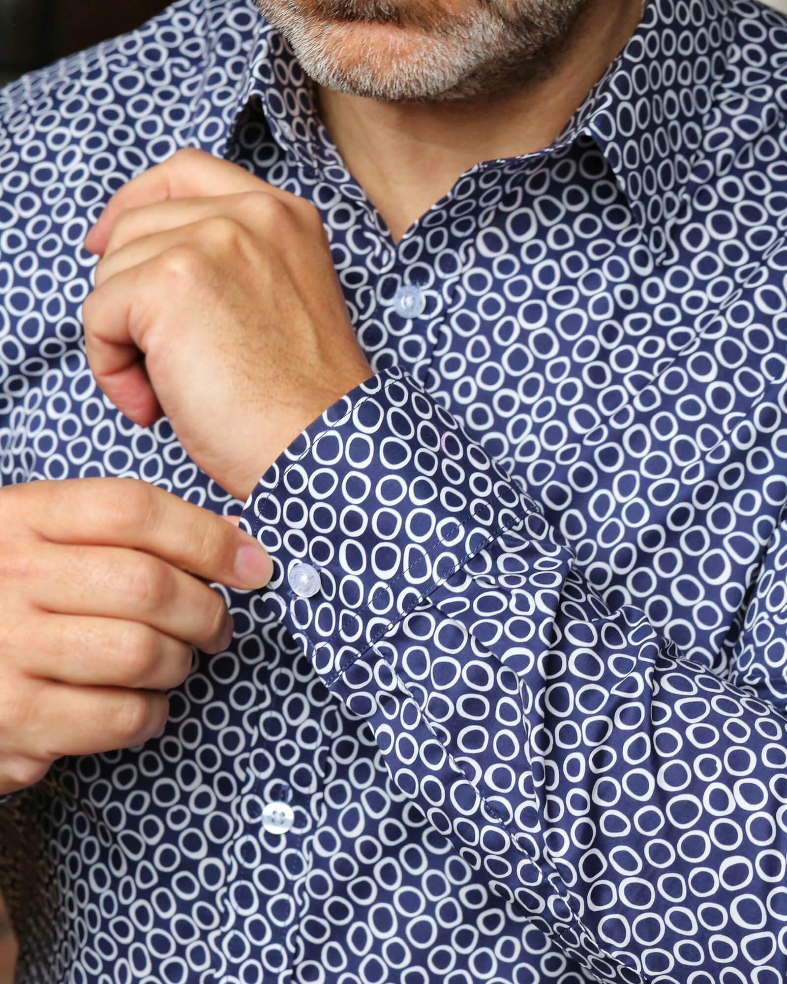 DÉCLIC Bolzano Spot Print Shirt - Navy Blue Casual Button Down Shirt for Men | Perfect for Office, Date Night & Summer Outings
