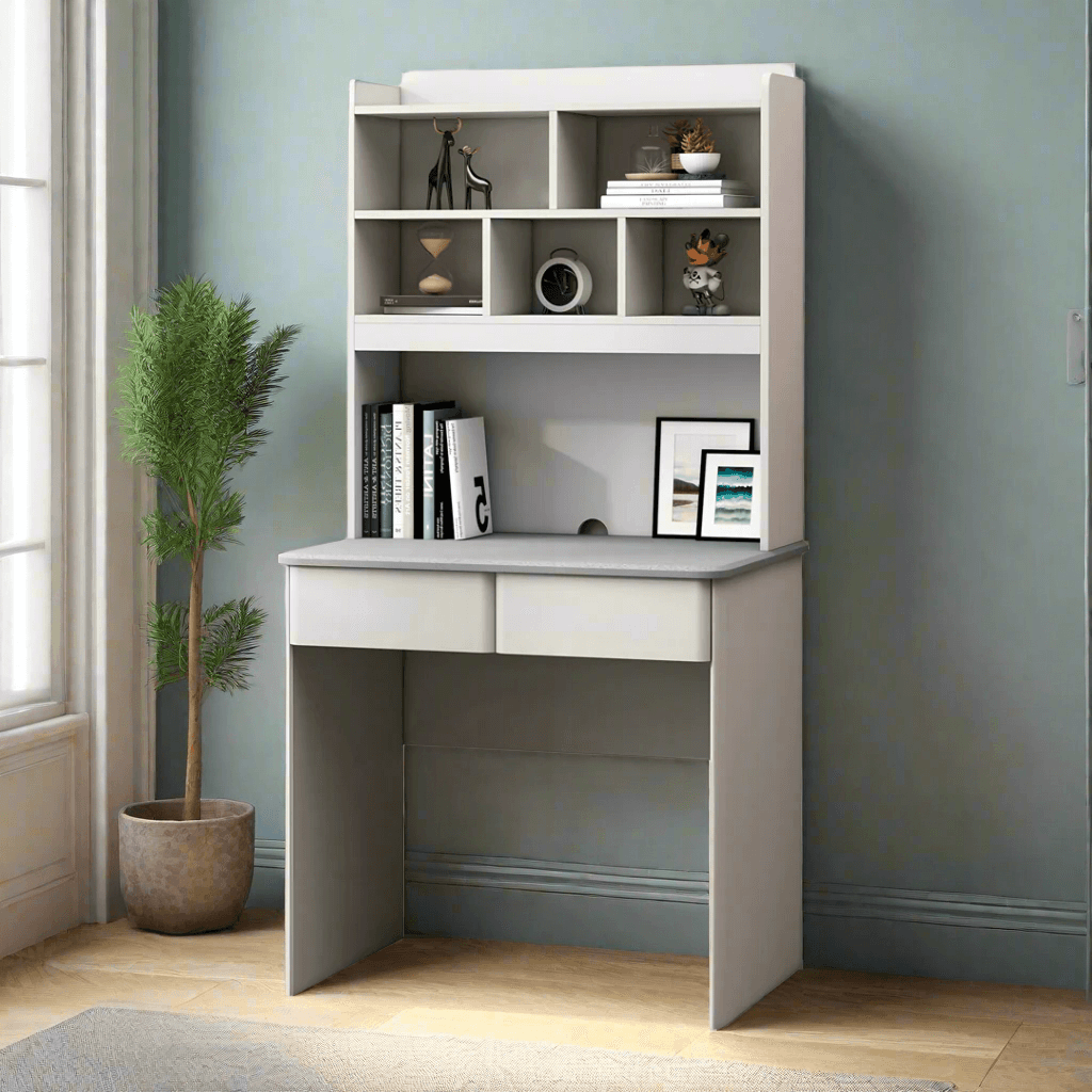 Marielle Study Desk with Hutch - 100cm White Wooden Computer Desk for Home Office, Student Study & Workspace - Perfect for Small Spaces, Dorm Rooms & Bedrooms