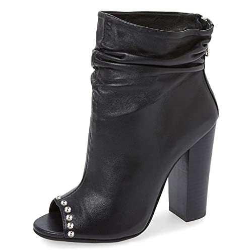 FSJ Women's Stylish Peep Toe Ankle Boots with Chunky Stacked Heels - Comfortable Dress Shoes for Party, Prom, Evening & Wedding (US Size 4-15) - Perfect for Night Out, Date Night and Special Occasions