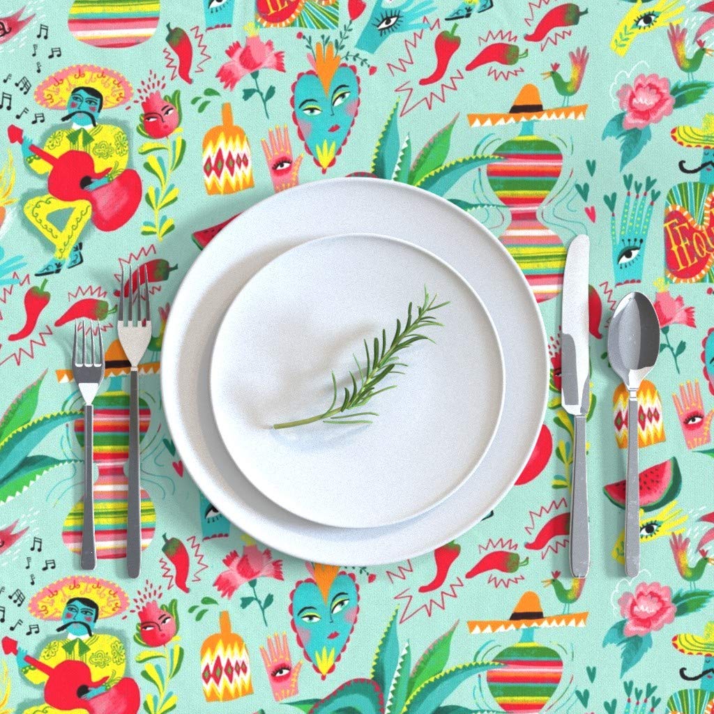 Mexican Inspired Colorful Fiesta Stripe Cotton Sateen Tablecloth 70
